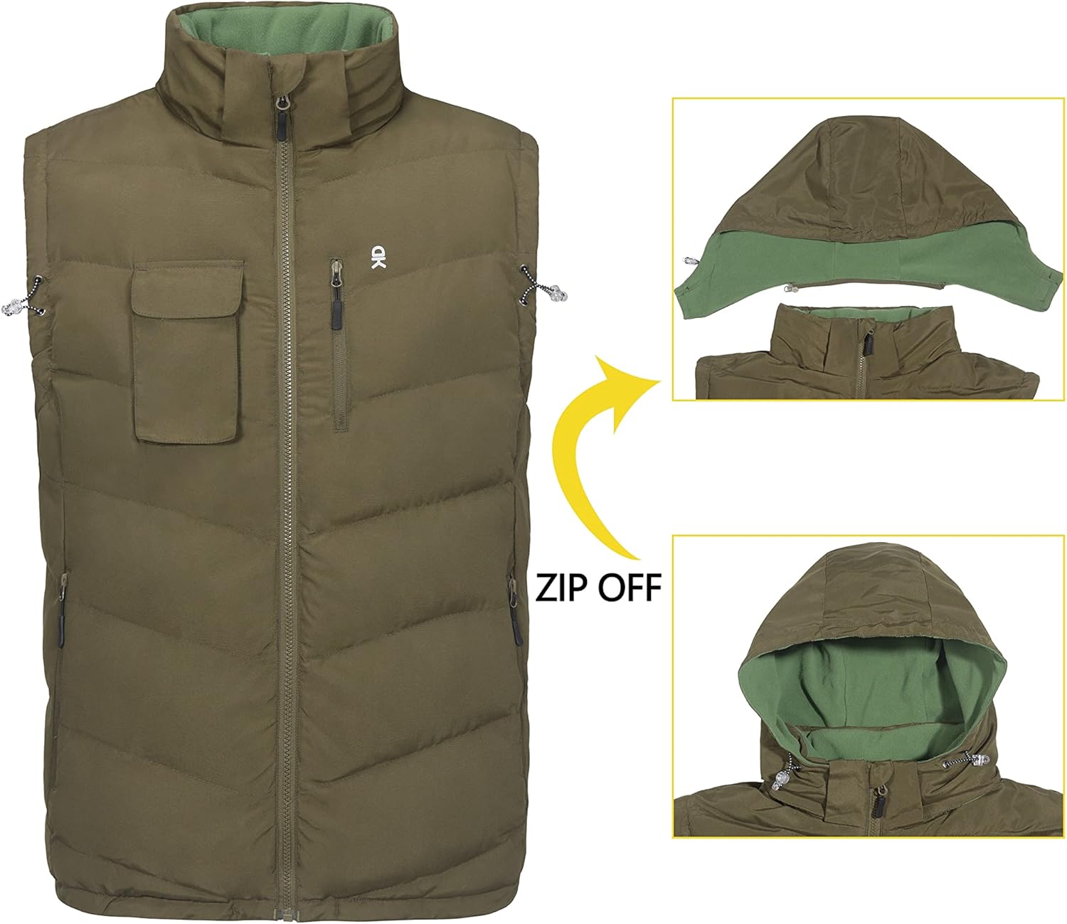 Little Donkey Andy Men's Reversible Fleece Puffy Vest Warm Sleeveless Puffer Jacket with Removable Hood for Golfing Hiking - Image 3