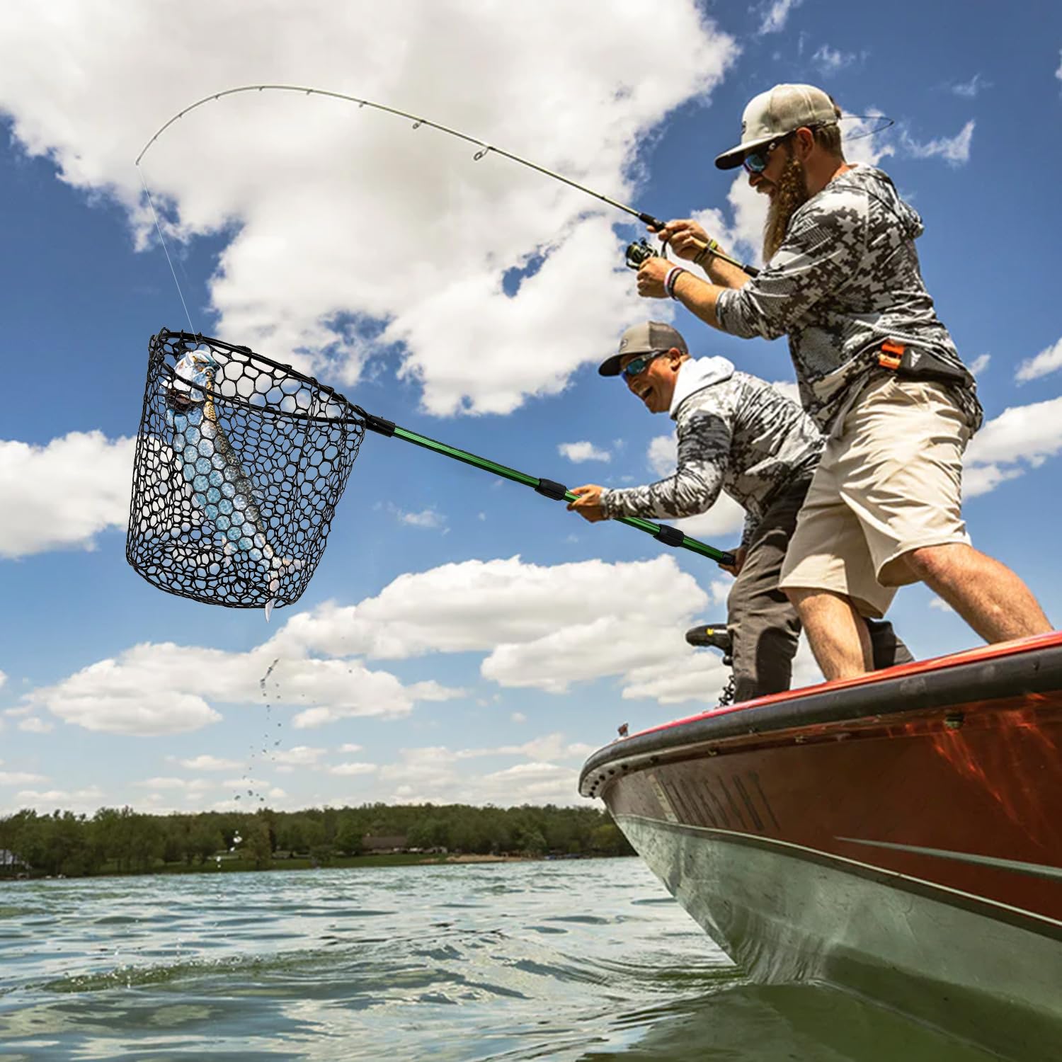 Retino da pesca in gomma con manico telescopico, reti da pesca per pesca, in lega di alluminio, manico telescopico e rete in gomma, grandi reti da pesca lunghe (verde lime)