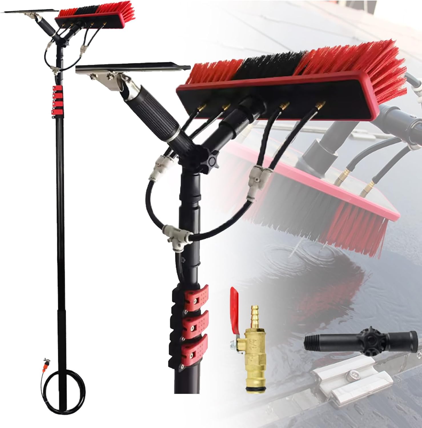 Telescopic Window Cleaner with Rubber Scraper, Professional Window Cleaning Brush for Solar Panels for Cleaning Window Glass Walls and Photovoltaic Panels Truck Windows 12Ft,3.6M/12FT