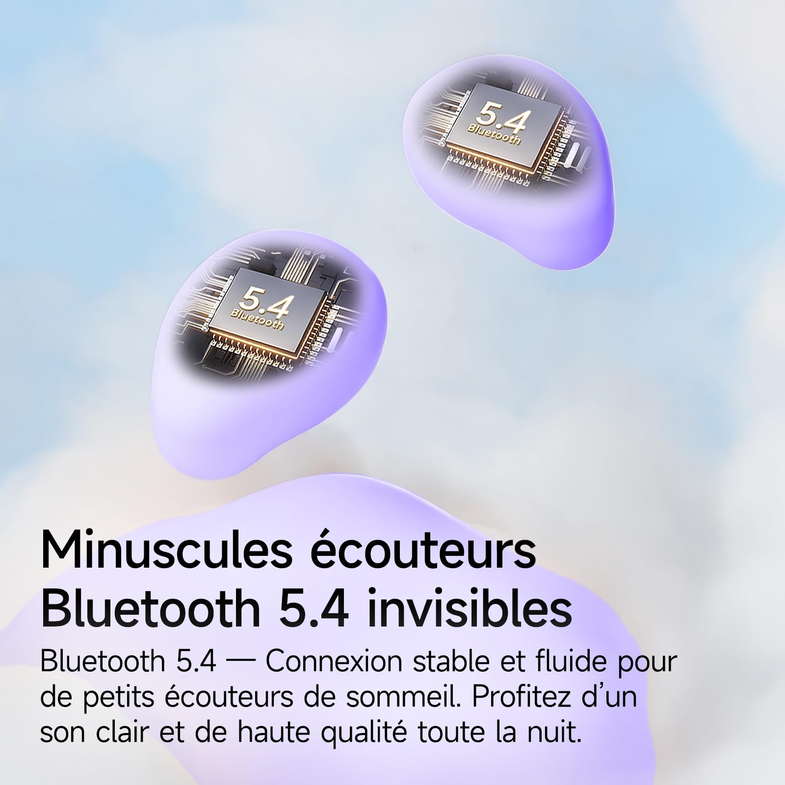 Casque de Sommeil, Mini écouteurs pour Dormir, Casque Bluetooth 5.4 sans Fil pour dormeurs latéraux, indicateur de Puissance pour l'entraînement, Le Travail, Les Voyages (Violet)