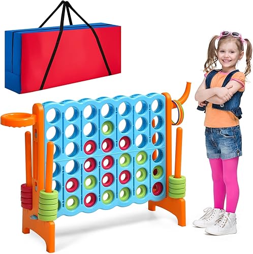 Costzon Juego gigante gigante 4 en una fila, Jumbo de 4 en fila con bolsa de transporte, aro de baloncesto, 42 anillos jumbo, deslizador de