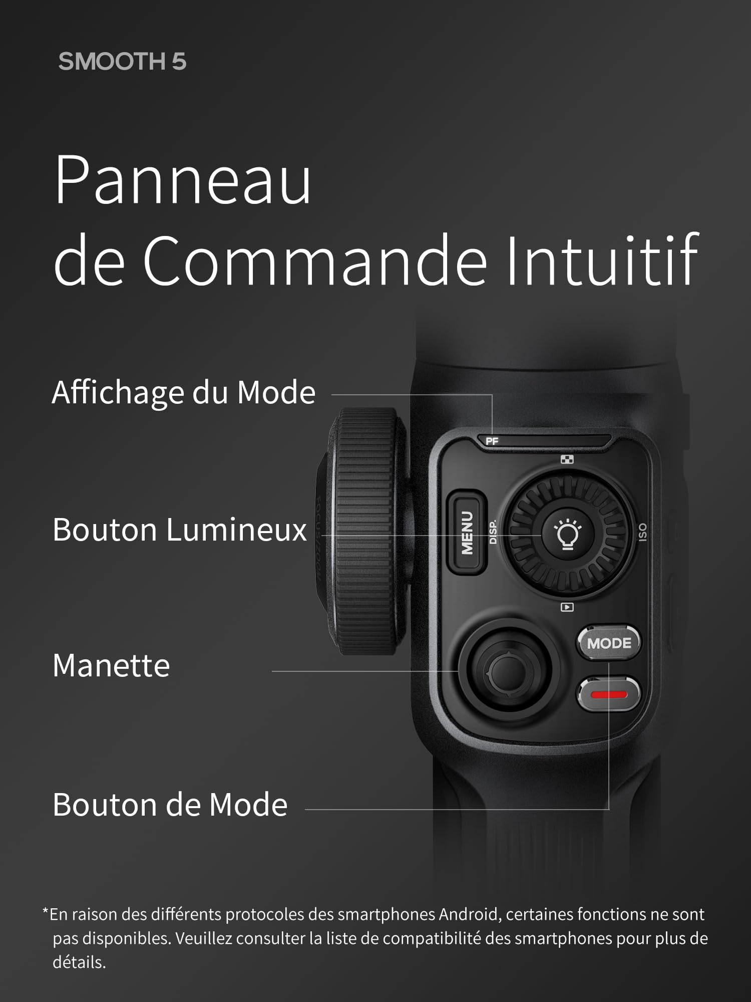ZHIYUN Smooth 5 Combo [Official] Stabilisateur Smartphone 3 Axes, Telephone Gimbal pour iPhone et Android, avec Trepied, Sac, 2 Lumiere 300lm et Zoom pour Vlog, Youtube et TikTok