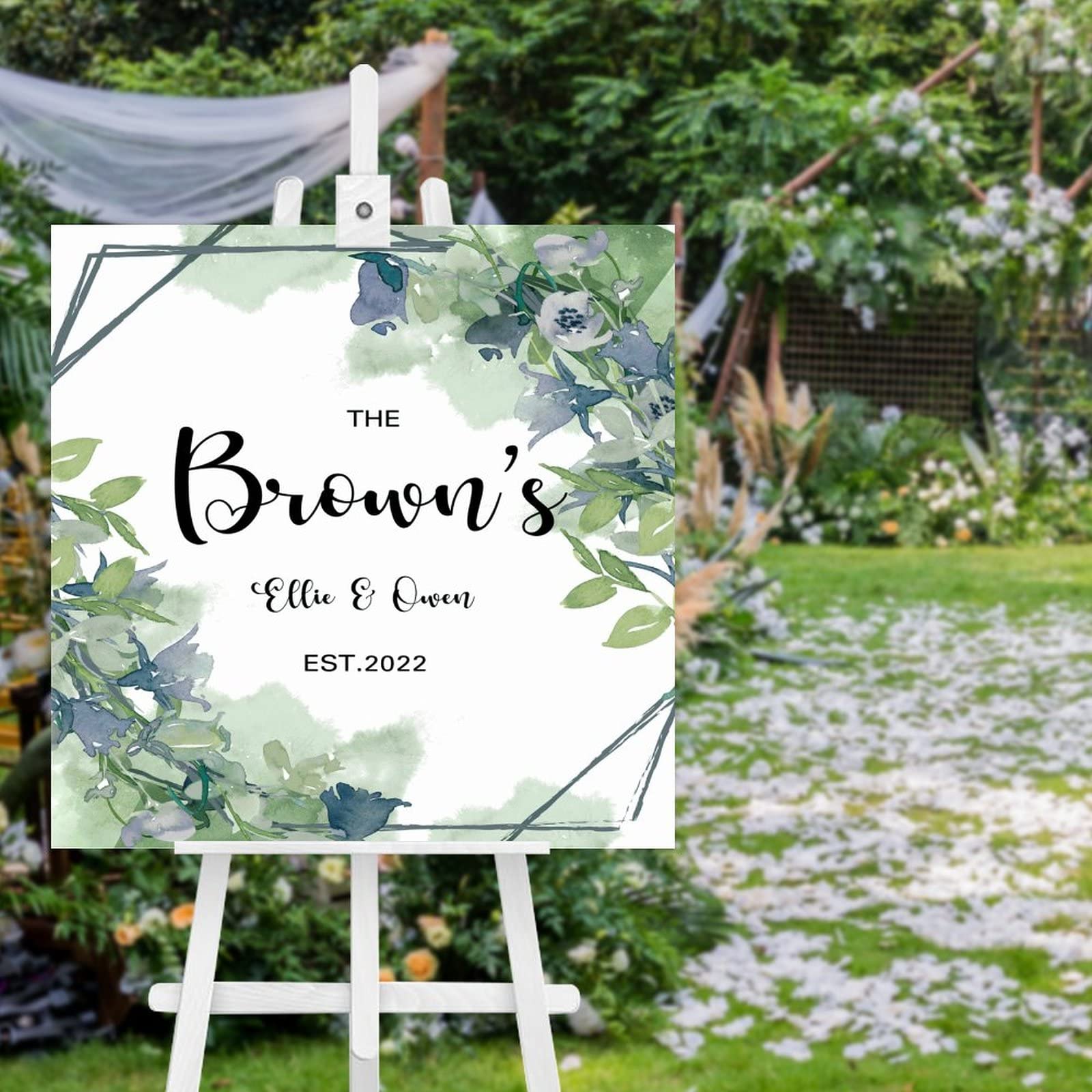 Panneau de mariage en bois personnalisé, signalétique de bienvenue aquarelle 50x50