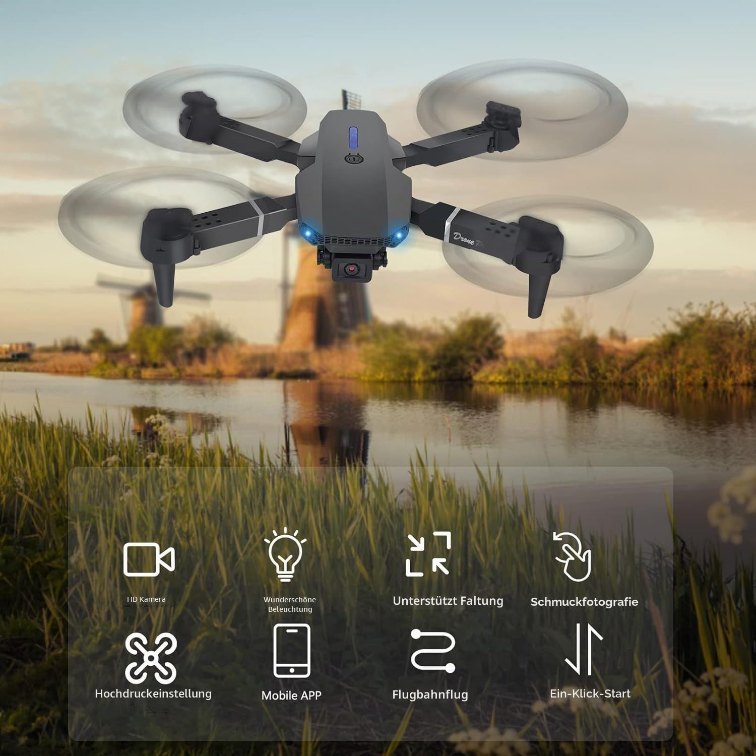 Drohne mit Kamera 4K,Mini Drone mit 2 Akkus und Handtasche für Anfänger | One KeyStart/Landen,Höhenhaltung,Gestenfotografie，Faltbar,Flugbahn,360°Flip,Mini-Drohne als Geschenk für Anfängerkinder