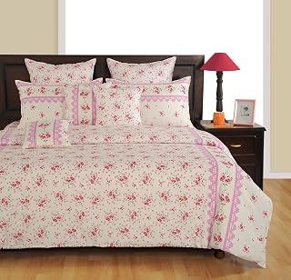 Swayam Pure Cotton King Fitted Bedsheet with 2 Pillow Covers | 210 TC Soft Breathable Bed Sheet | Floral Printed | Size 72 x 78 x 10 inch | Comfortable & Durable for Bedroom - Off-White