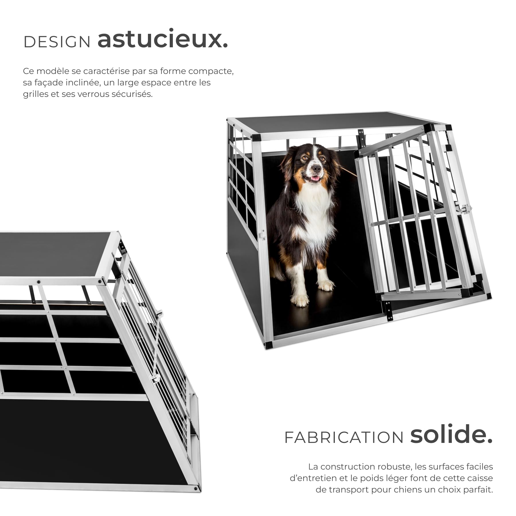 tectake® Caisse de Transport pour Chien légère & Solide Double Cage de Transport Chien pour Transport Chiens Voiture, Maison ou Jardin Cage avec paroi pour Max. 2 Chiens - 97 x 90 x 69,5 cm