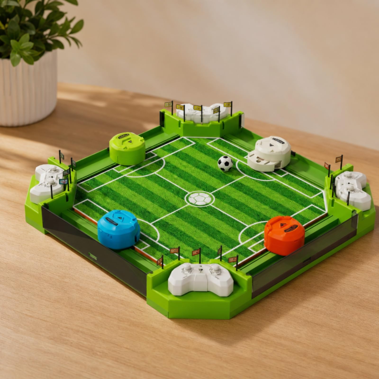 Gioco di Calcio Elettrico da Tavolo con Campo Rettangolare Stampato Pallina E Leve di Controllo Plastica Partite Veloci Adatto per Bambini Amici Intrattenimento Indoor