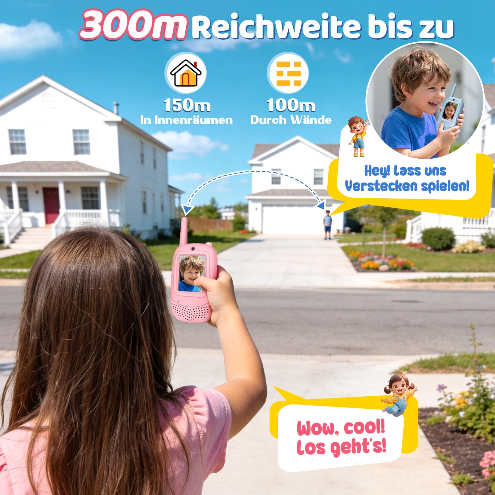 Video Walkie Talkie Kinder, Wiederaufladbares Funkgerät Spielzeug mit Kamera & Stimmenverzerrer, Outdoor Spielzeug Geschenke für Junge und Mädchen 3 4 5 6 7 8-12 Jahre (Blau & Pink)