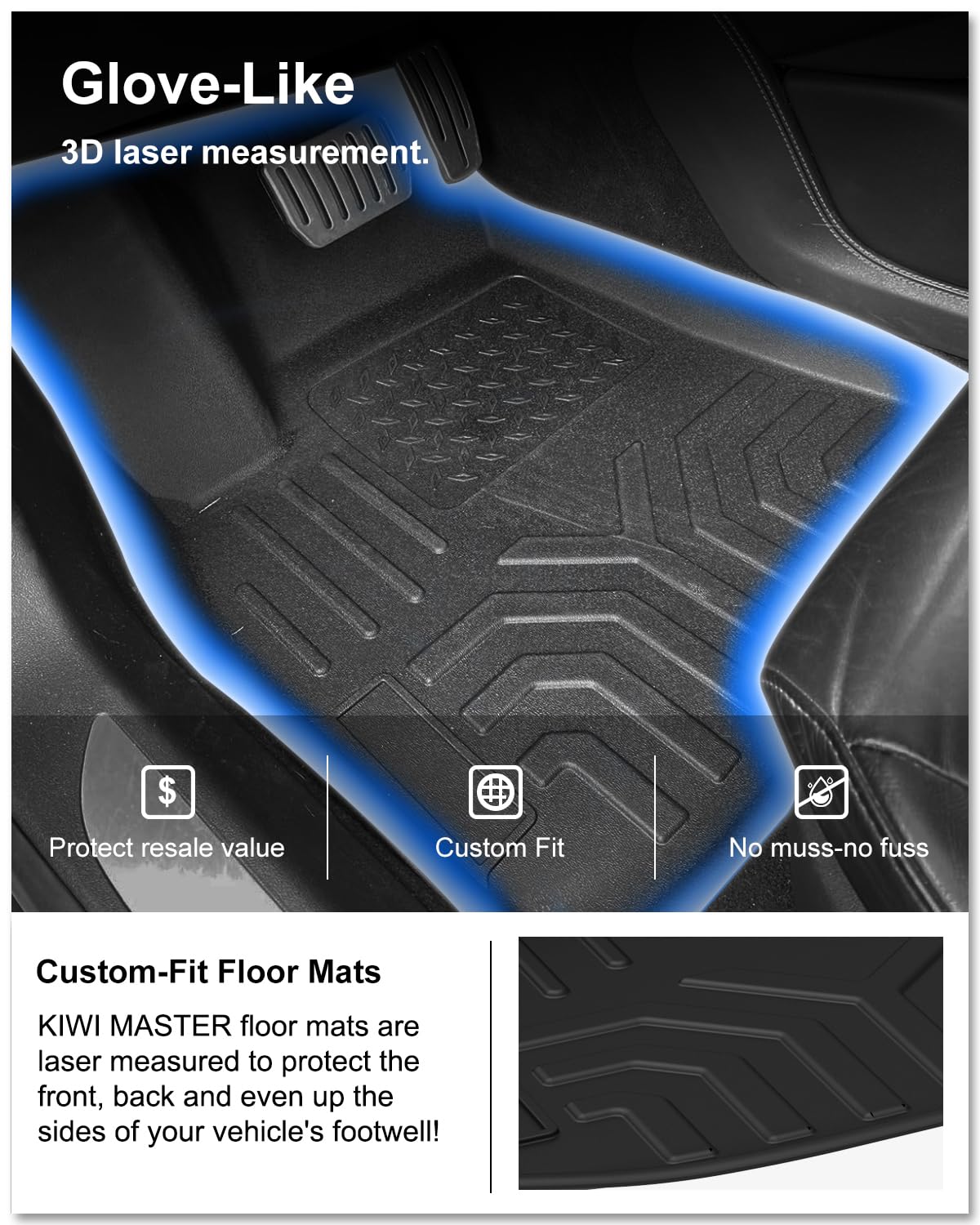 KIWI MASTER Floor Mats Compatible for 2012-2021 Tesla Model S Accessories All Weather Protector Mat Front & Rear 2 Row Seat TPE Slush Liner Black