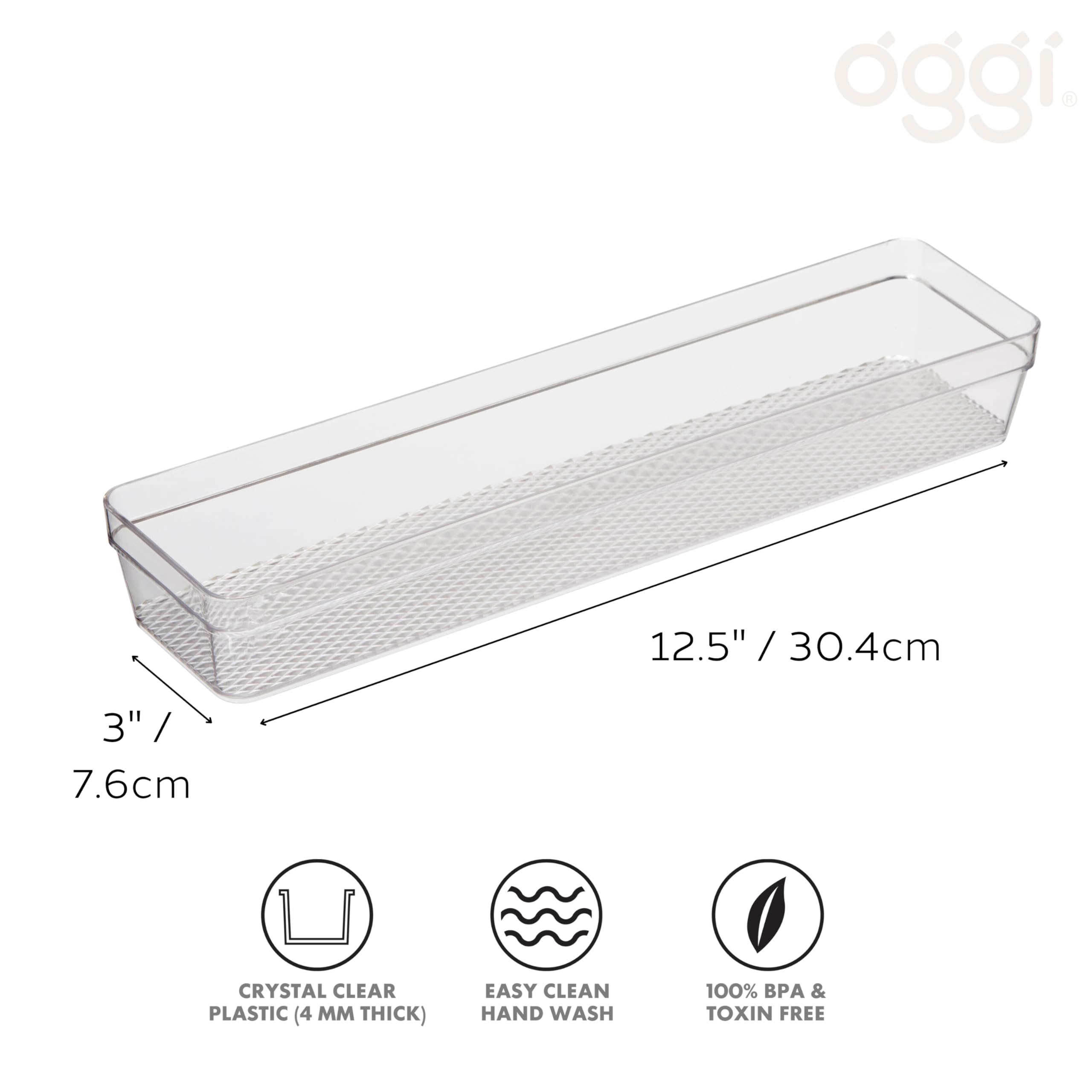 Oggi Przezroczysty organizer do szuflad - 7,6 cm x 30,5 cm (zestaw 6 szt.) - idealny do organizowania szuflad kuchennych, biura, biurka, sztućców, przyborów kuchennych, kosmetyków i łazienek