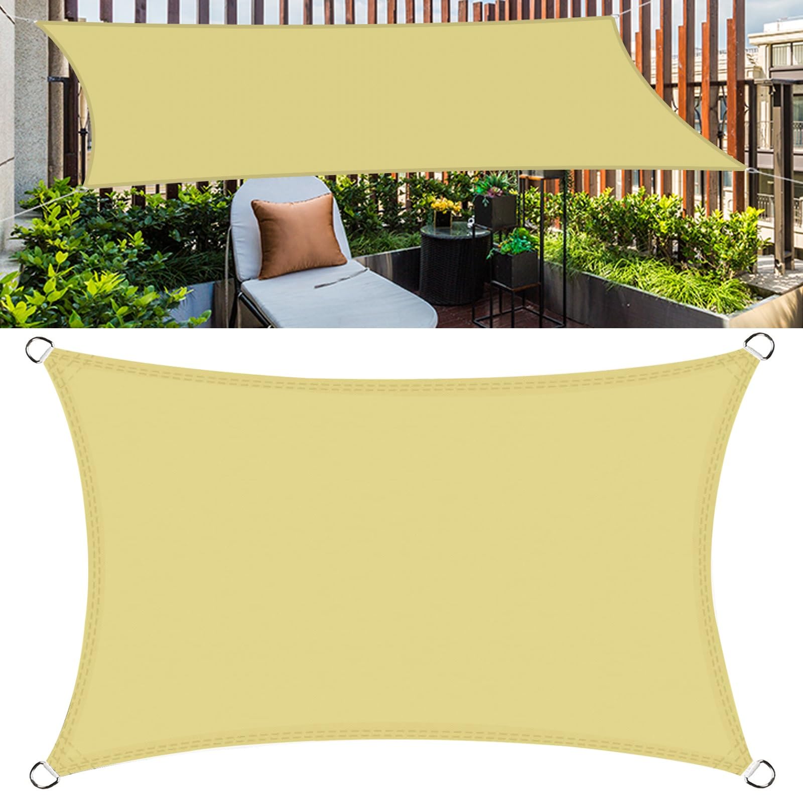 Toile ombrage auvent protection UV 98% rectangulaire pour terrasse jaune