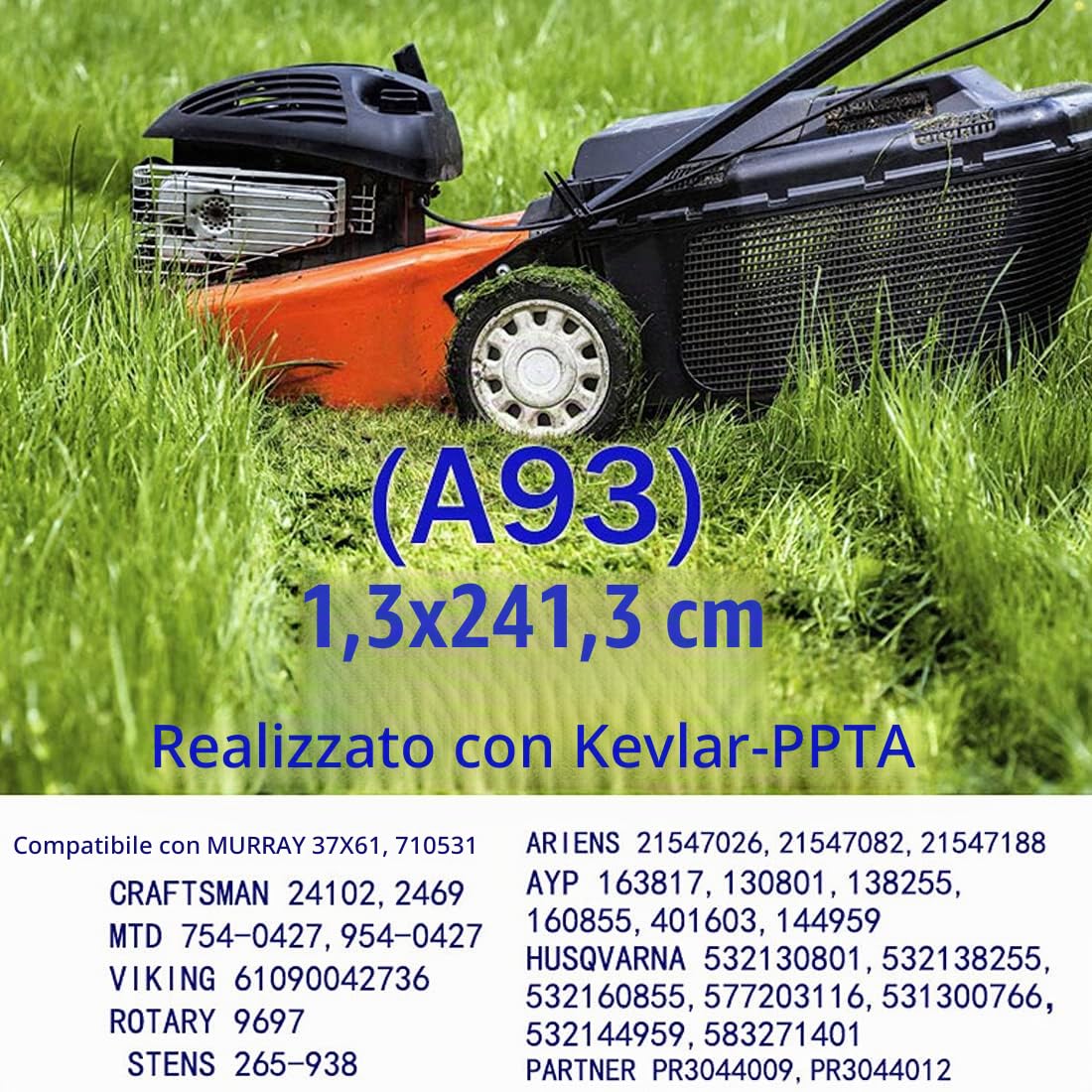 Cinghia di trasmissione del trattore del tosaerba per Husqvarna Artigiano/AYP/Poulan 144959 130801 5321449-59 21547027 531300766 YTHP1542,LT120,LT130,LT1238,LT1538,YT150 1/2 "x95" Realizzato in Kevlar