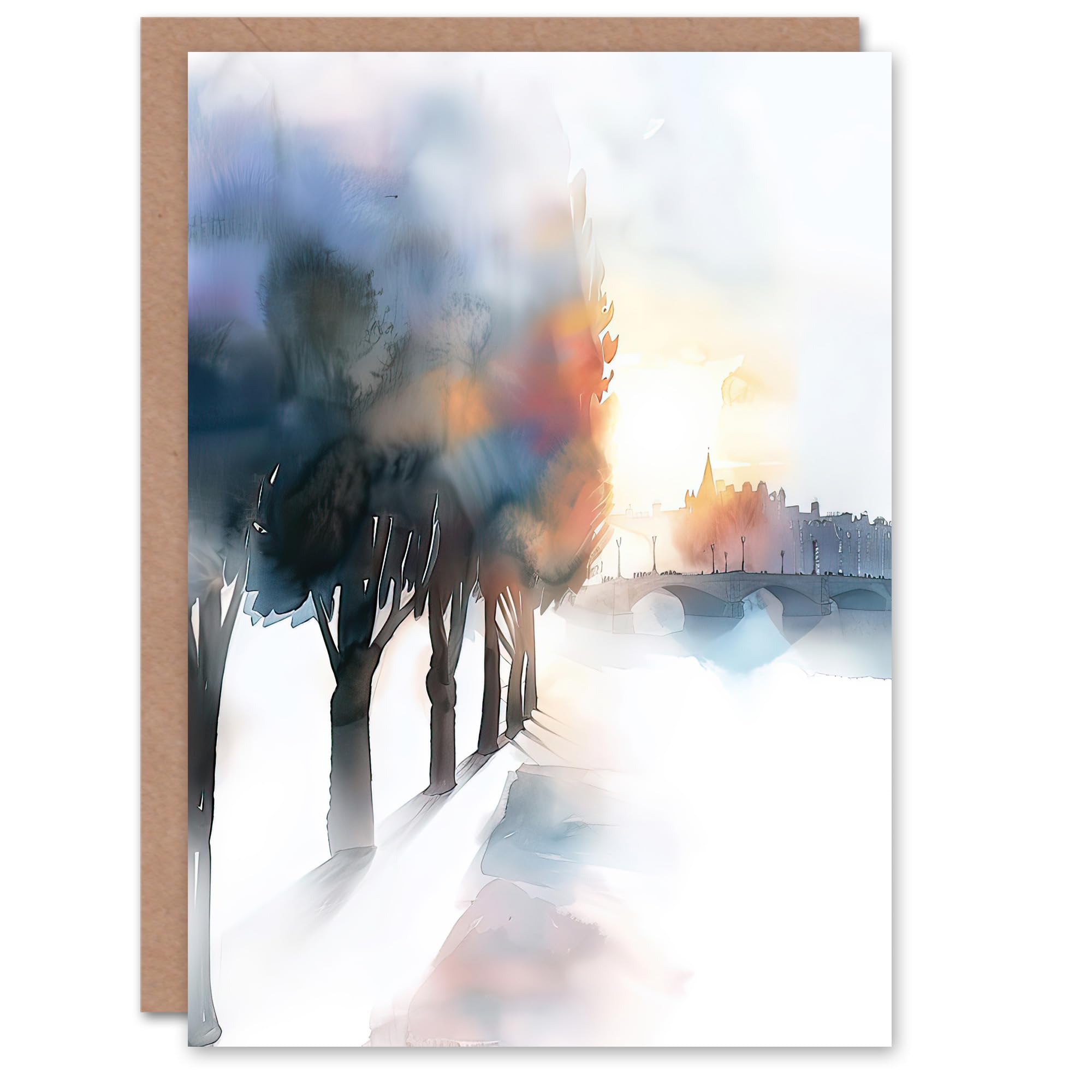 Artery8 Greeting Card Misty Morning Sunrise Edinburgh North Bridge Blank For Him Or Her Art Birthday Card