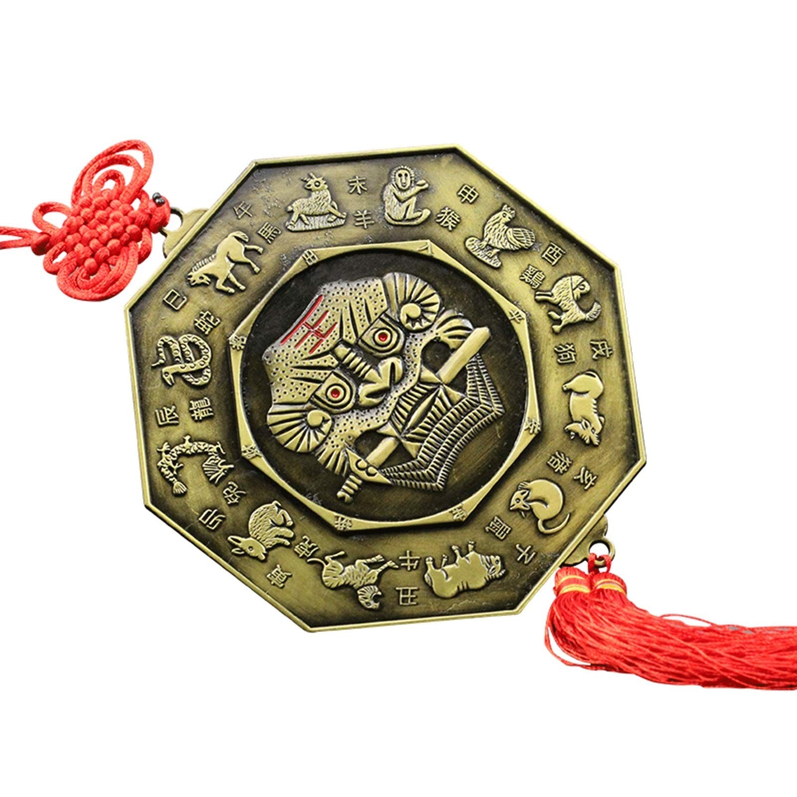 HDBCYUAZ Metallic Bagua Mirror, Zodiac Feng Shui, Used for Family Protection (with Chinese Knot)(12.5cm)