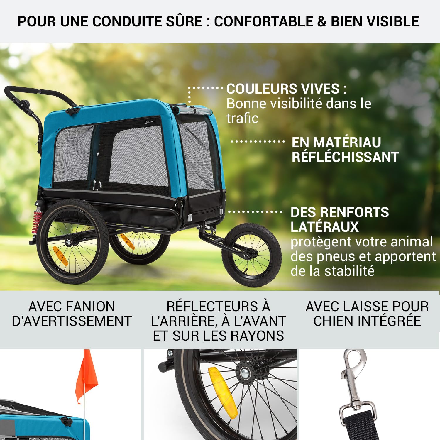 Klarfit Remorque Velo Chien 2-en-1, Remorque à Vélo pour Chien Poussette, Chariot Transport Chiens, Toile Oxford, 250L, 40kg