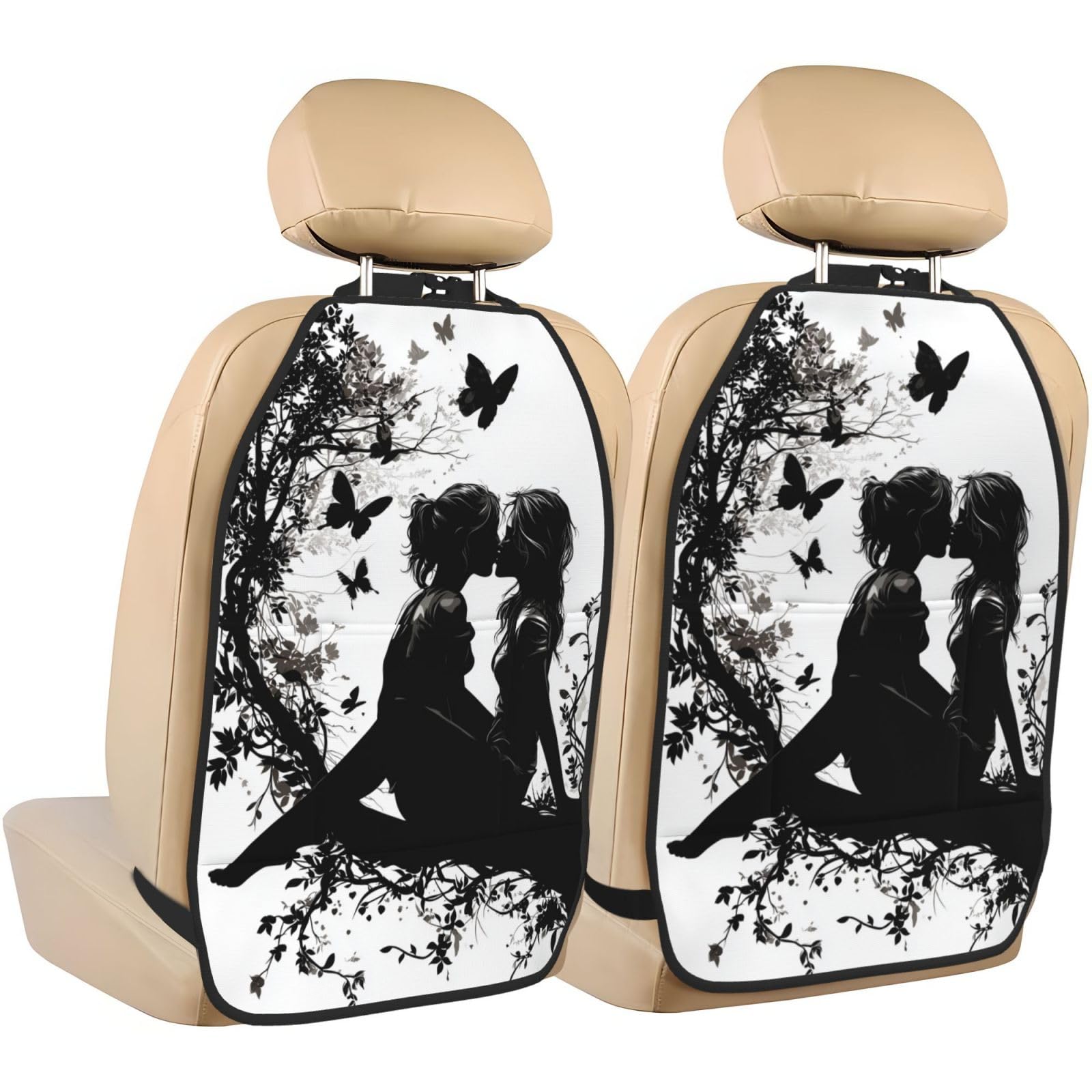 Silhouette Of Two Girls Kissing Car Seat Back Kick Protectors,2 Pack Kick Mats With Storage Pockets For Vehicles To Protect From Dirt Mud Scratches