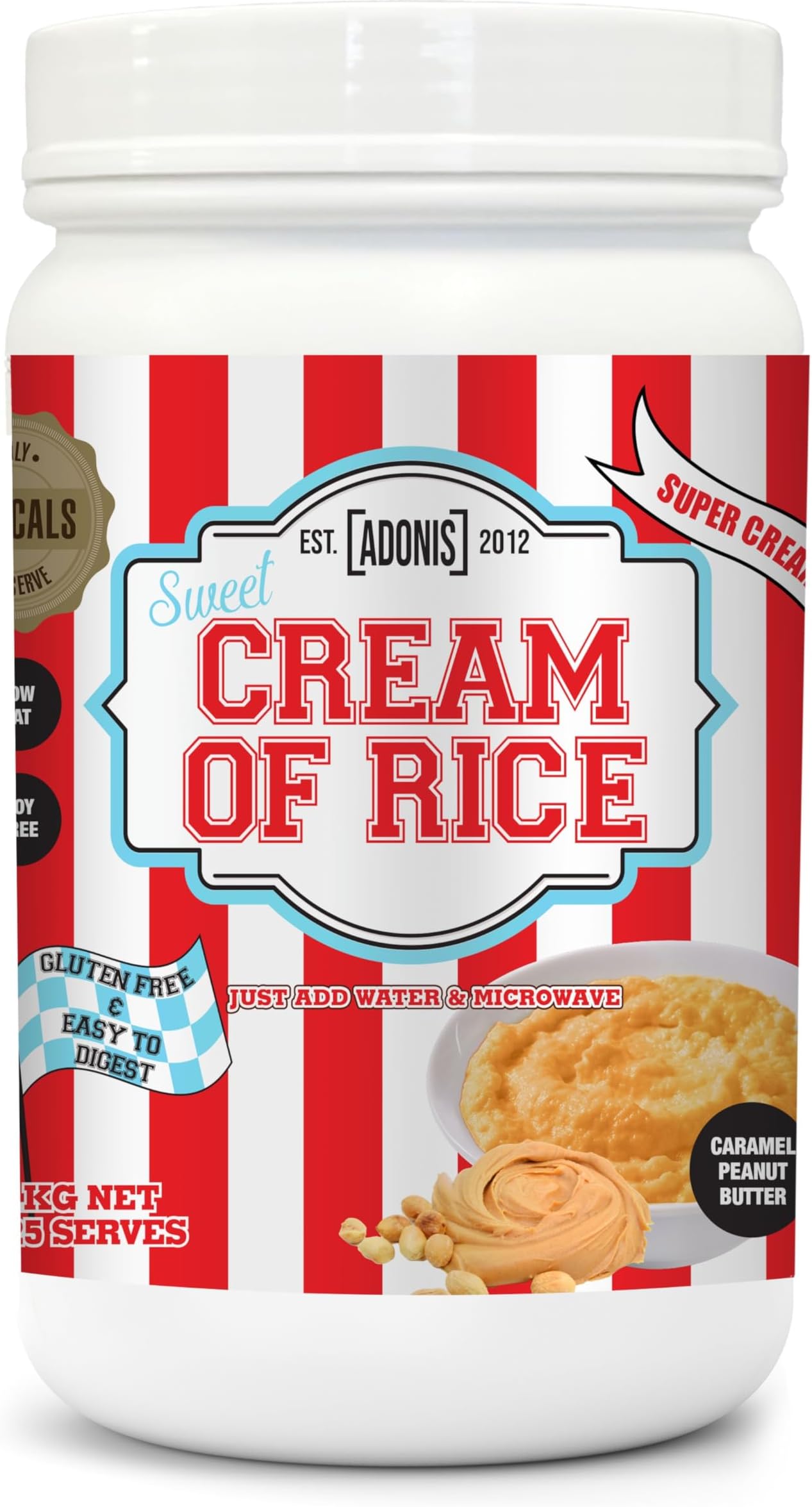Adonis Protein Sweet Cream of Rice (Carbohydrates) : Irresistible Taste, Guilt-Free Goodness & Easy to Digest- Caramel Peant Butter Flavour 1kg