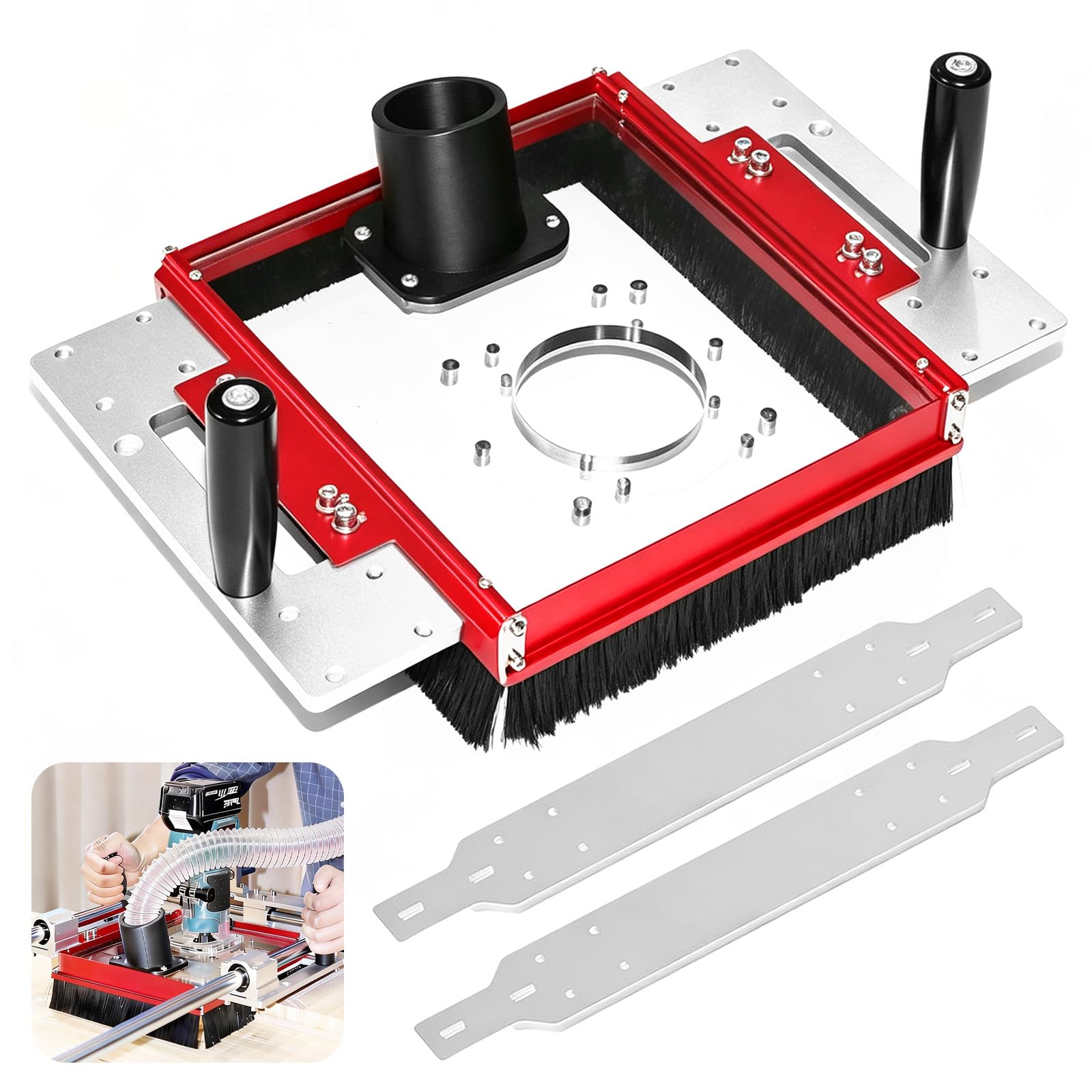 Sistema di aspirazione polvere per carrello su guida lineare, con piastra adattatrice per SBR20UU & SCS20UU, attacco 2,5", piastra acrilica preforata compatibile con la maggior parte delle fresatrici