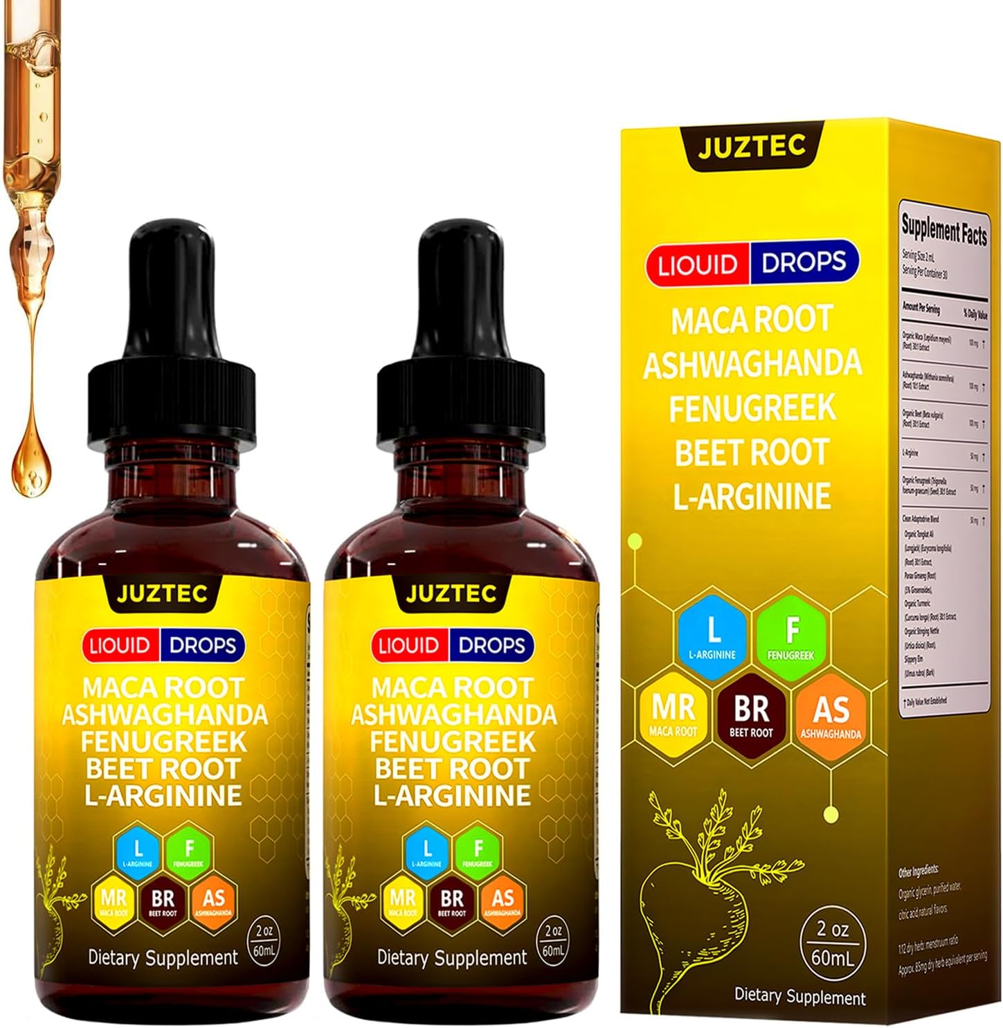 Maca Root Liquid Drops with Ashwagandha & Fenugreek 4 fl oz (2PCS)