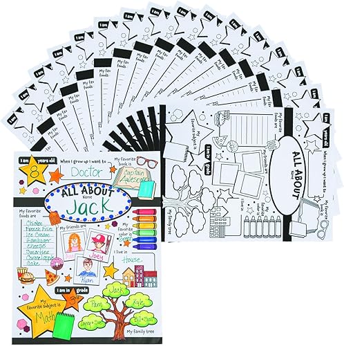 Miniatura 2 de Fun Express Pósteres All About Me para niños, 30 pósteres de colores de estrellas - Clase escolar de bricolaje, guardería, preescolar, actividades