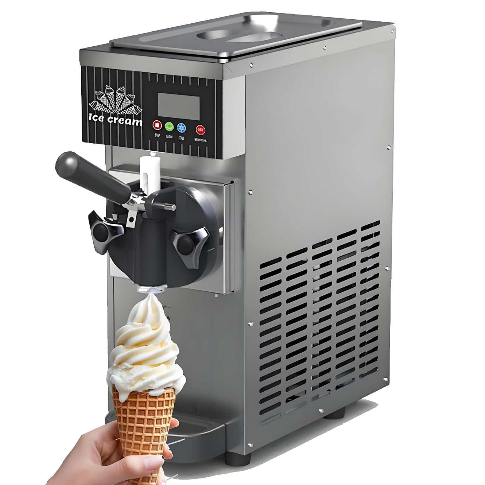 HUMNZR 450w/750wsingle Flavor Commercial Ice Cream Machine, Countertop Yogurt Maker, Soft Serve Ice Cream Machine, 4-8kg/H Output, For Restaurants & Dessert Shops Grey-450W