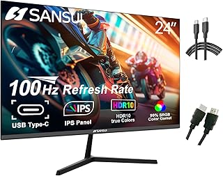 SANSUI Monitor 24 inch 100Hz IPS USB Type-C 1080P Computer Monitor Built-in Speakers HDMI DP HDR10 Game RTS/FPS Tilt Adjustable for Working and Gaming (ES-24X3 Type-C Cable & HDMI Cable Included)