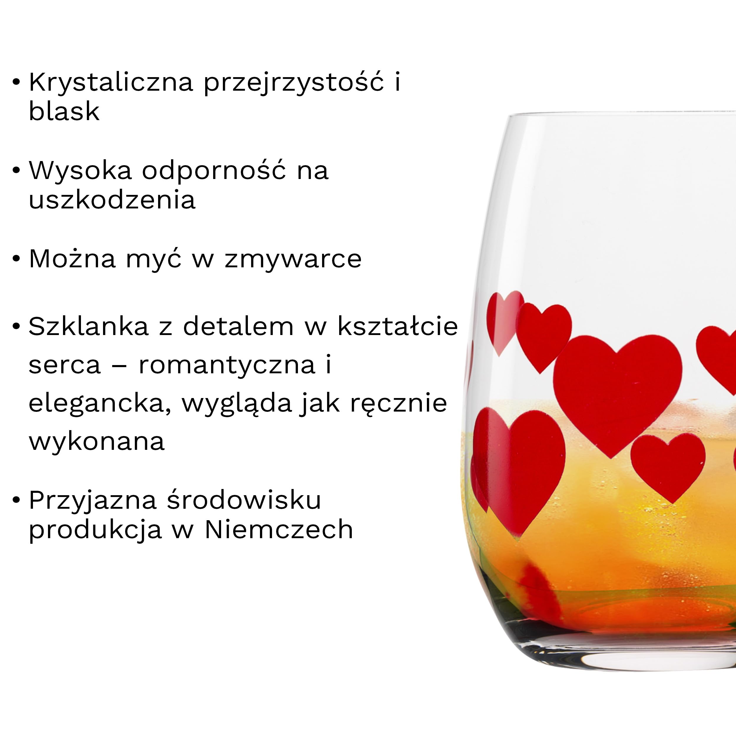 Stölzle Lausitz L'Amour Szklanki Czerwone Zestaw 6 szt. 335 ml – Eleganckie Szklanki do Wody z Motywem Serca – Kryształowe Szklanki do Soku – Nadające się do Zmywarki i Odporne na Uszkodzenia