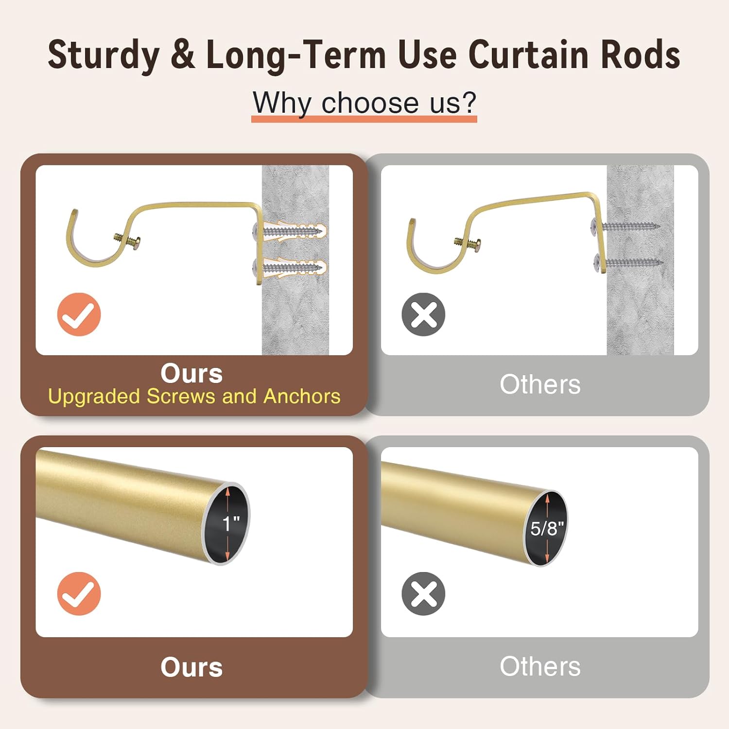 KNOBWELL 2 Pack Empyrean Grace Golden Curtain Rod, 22-42 in, Brass Single Rod with Ball Finials, 1" Single Rod Window Treatment Rods Drapery Rod