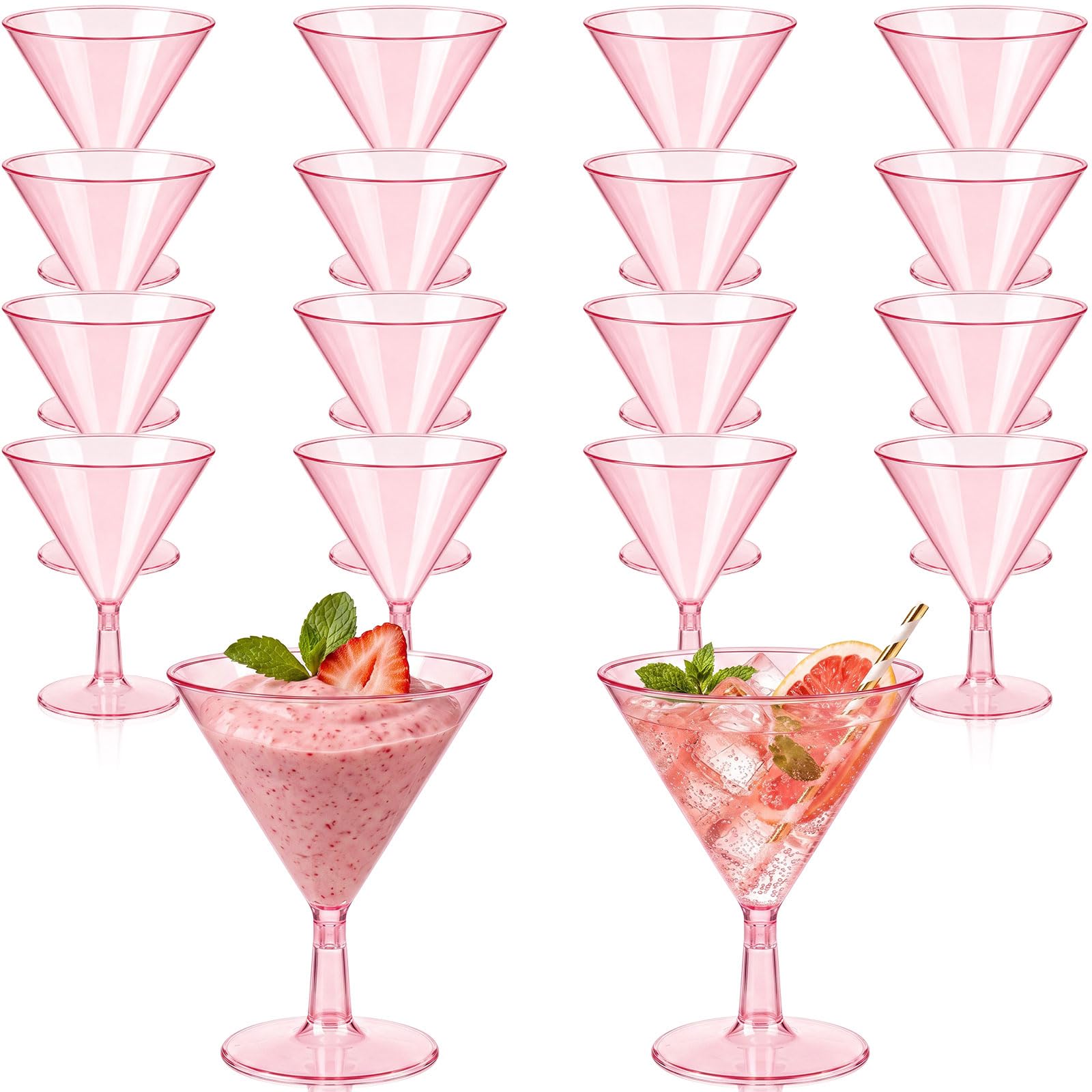 Yinkin 24 Pcs 2 oz Plastic Martini Glasses, Disposable Martini Cups, Pink