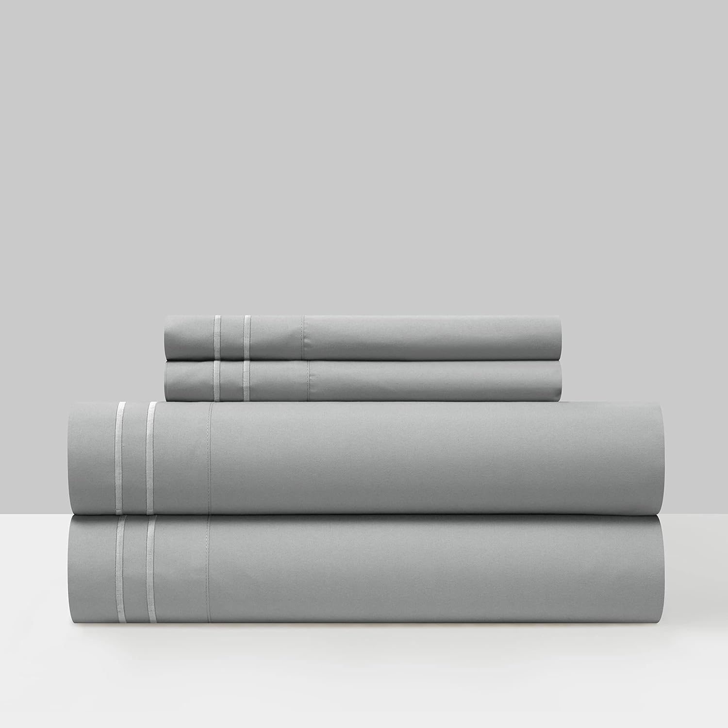 Chic Home Savannah 4 Piece Sheet Set Solid Color with Dual Stripe Embroidery – Includes 1 Flat, 1 Fitted Sheet, and 2 Pillowcases, King, Rose