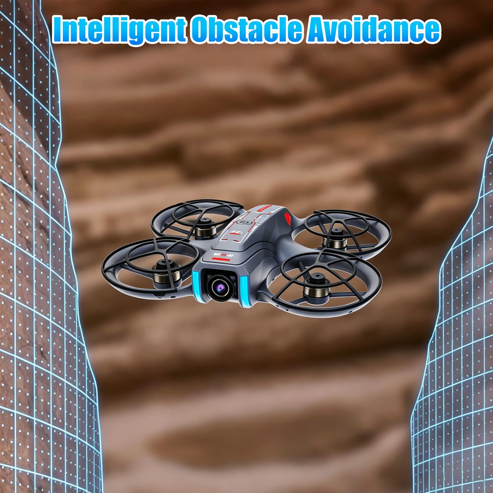 Dron con cámara, pantalla de 4.5'' de control remoto, juguete volador con cámara ajustable a 90°, con tarjeta SD, 2 baterías, adecuado para adultos y principiantes