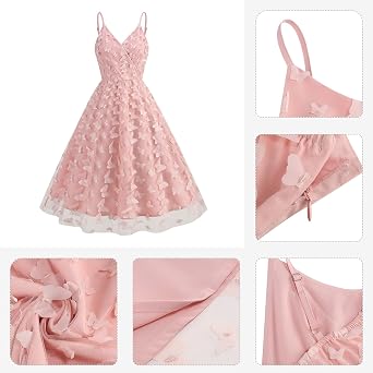 3D Butterfly Applique Tulle Prom Dresses for Women Spaghetti Strap V Neck Cocktail Party Dress Formal Wedding Evening Dress