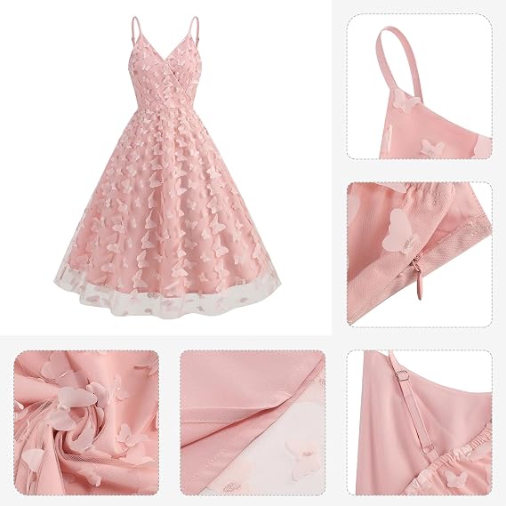 3D Butterfly Applique Tulle Prom Dresses for Women Spaghetti Strap V Neck Cocktail Party Dress Formal Wedding Evening Dress