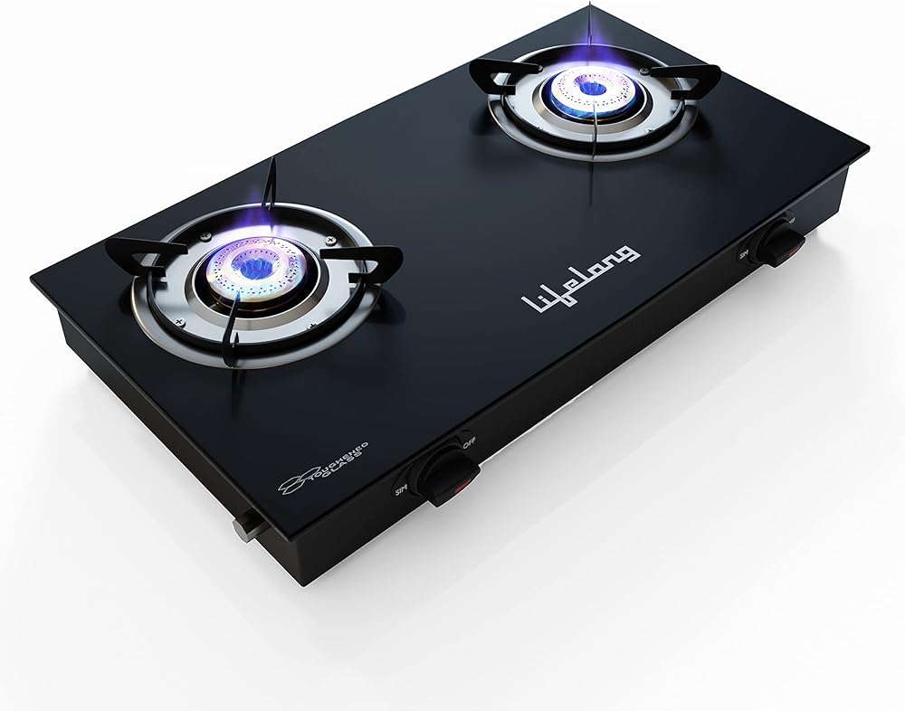 Lifelong 2 Burner Glass Top Gas Stove