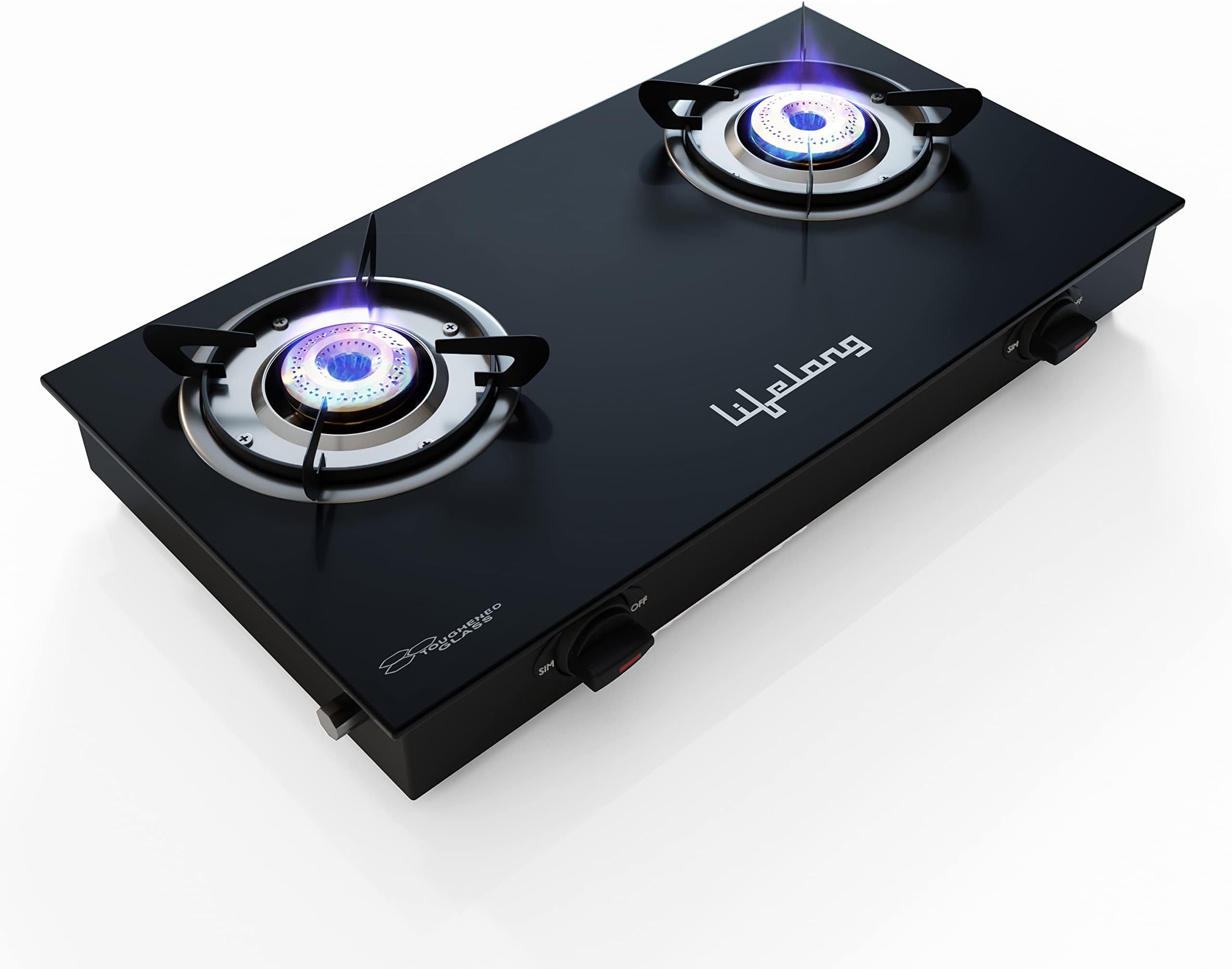 Lifelong LLGS10 Glass Top, 2 Burner Manual Glass Gas Stove, Black (ISI Certified)