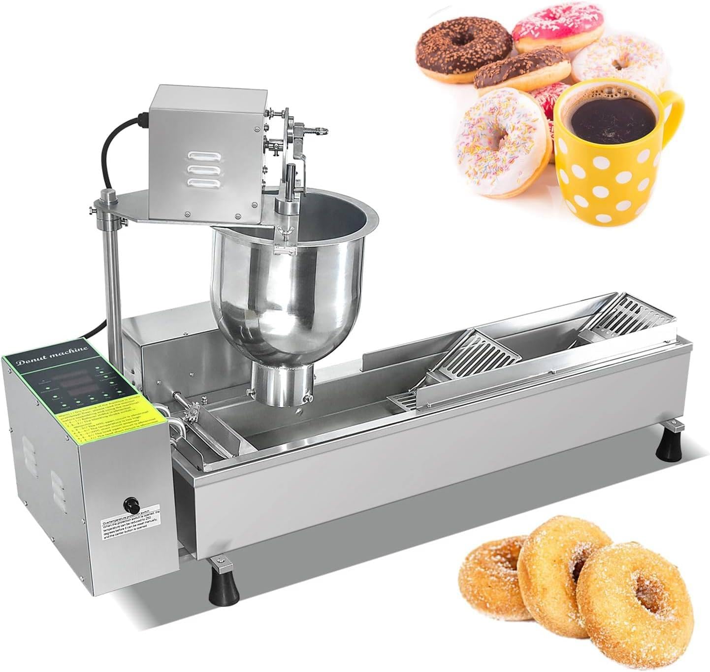 Máquina automática Comercial para Hacer donas, Equipo para Hacer donas de una Sola Fila, freidora automática de Acero Inoxidable, con moldes de 3 tamaños y conteo automático.