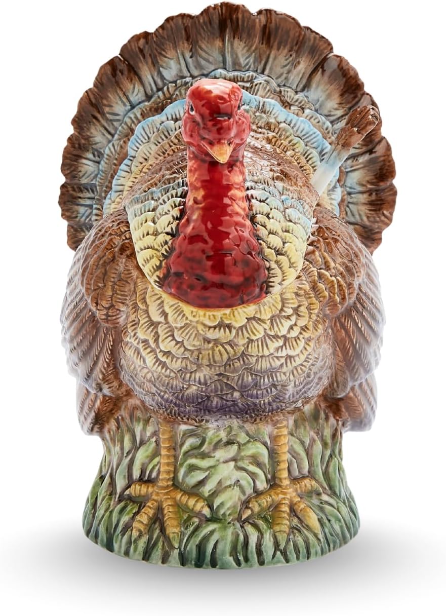 Spode Woodland 14oz Turkey Gravy Boat with Ladle - Dolomite Thanksgiving Serveware, Festive Turkey-Shaped Centerpiece