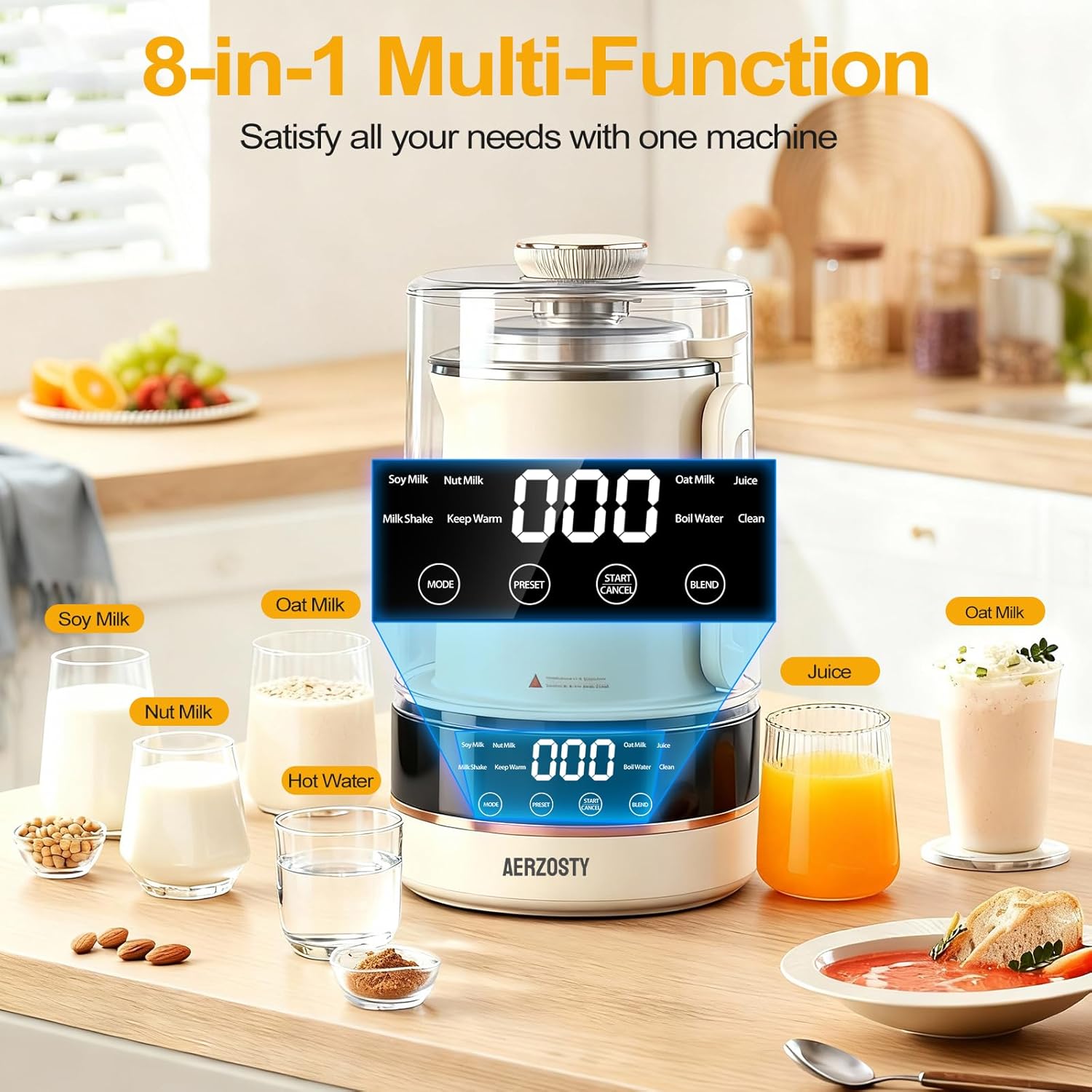 10 in 1 Nut Milk Maker Machine, 40oz/1.2L Soy Milk Maker with Auto Clean/24H Delay/Keep Warm/Boil Water, Almond Milk Maker for Homemade Oat, Juice, Milk Shakes, Plant Based and Dairy Free Beverages