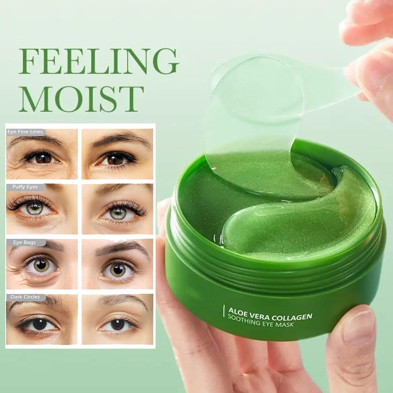 60 works Under Eye Gel Patches, Aloe Vera Gel Eye Mask Skin Care, Collagen Eye Patches, Puffy Eyes Bags Under Eyes Removal - Image 3