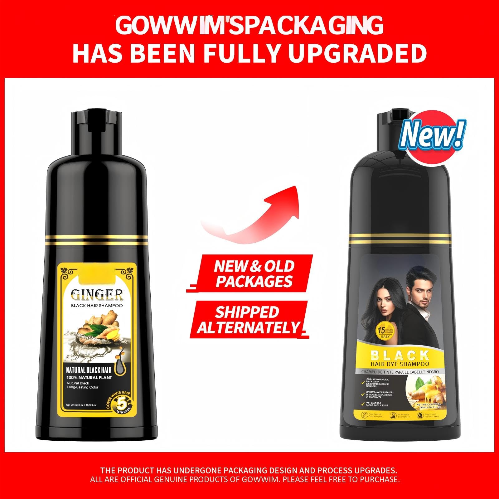 Gowwim Black Hair Dye Shampoo, Natural Semi Permanent Hair Color
