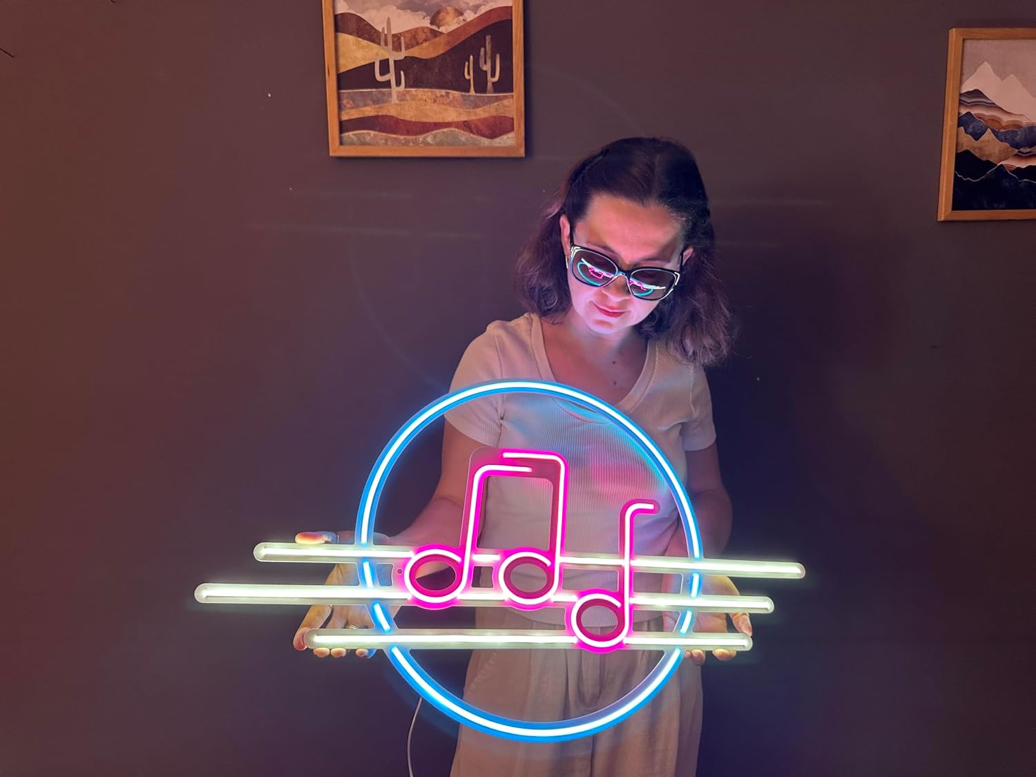 Music Wall Art, Neon Metal Wall Art, Solfeggio Wall Sign, Music Notes Wall Decor, LED Light Decor, Home Office Hotel Pub Bar Cafe Wall Decor (with Remote Control)