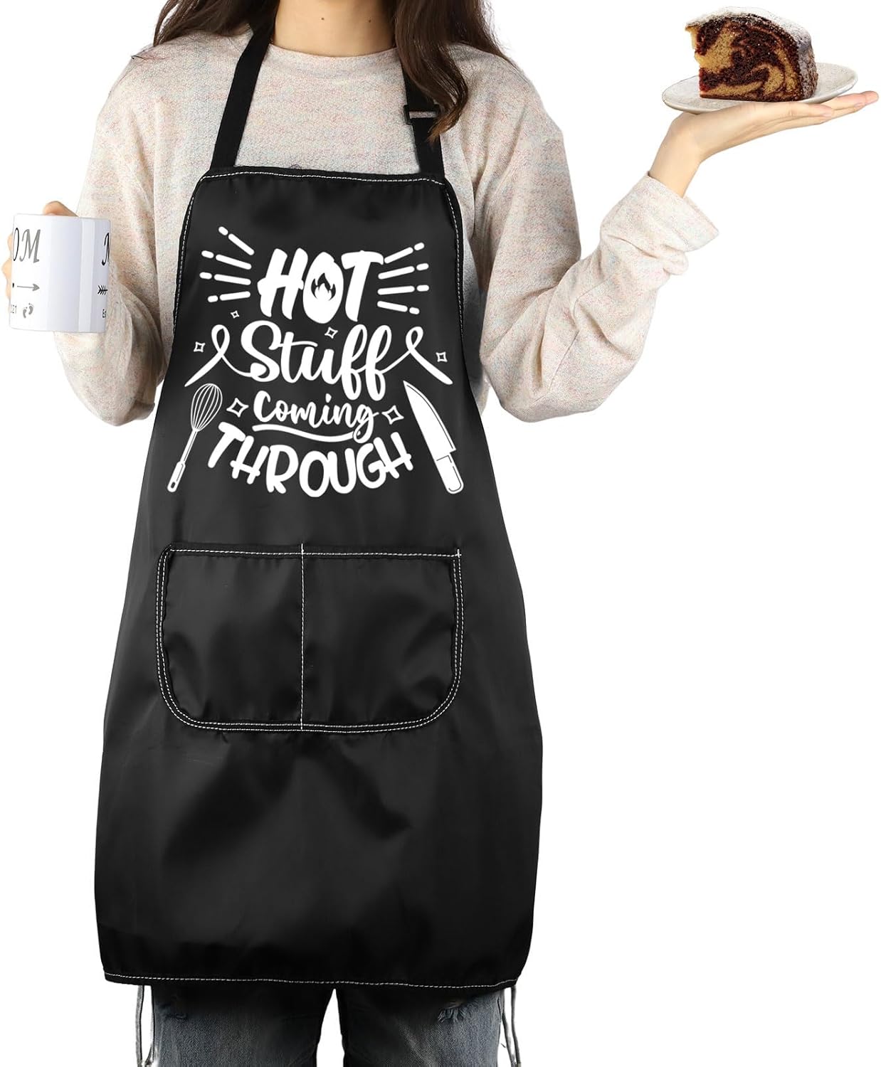 MNIGIU Funny BBQ Baking Kitchen Apron Hot Stuff Coming Through Cooking Apron With Pockets Chef Gift Cooking Lover Gift - Image 6
