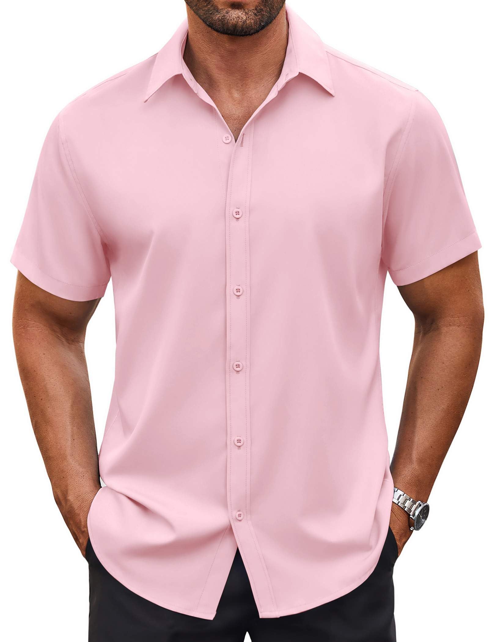 COOFANDY Men's Button Down Shirt Short Sleeve Dress Shirt Casual Beach Summer Wedding Shirt