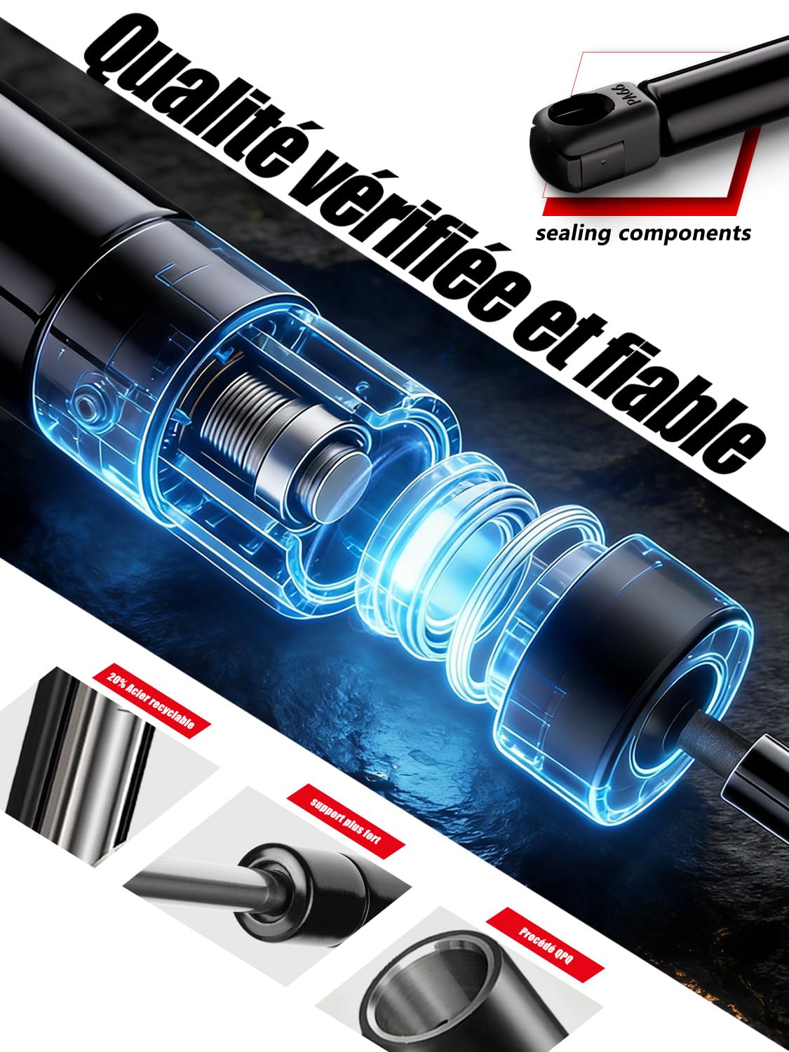 Vepagoo verin de coffre 550mm 600N | 2 pièces de verins à gaz pour camping car, verin hydraulique universel pour DIY meubles, caisse en bois, coffre à outils et autres couvercles lourds