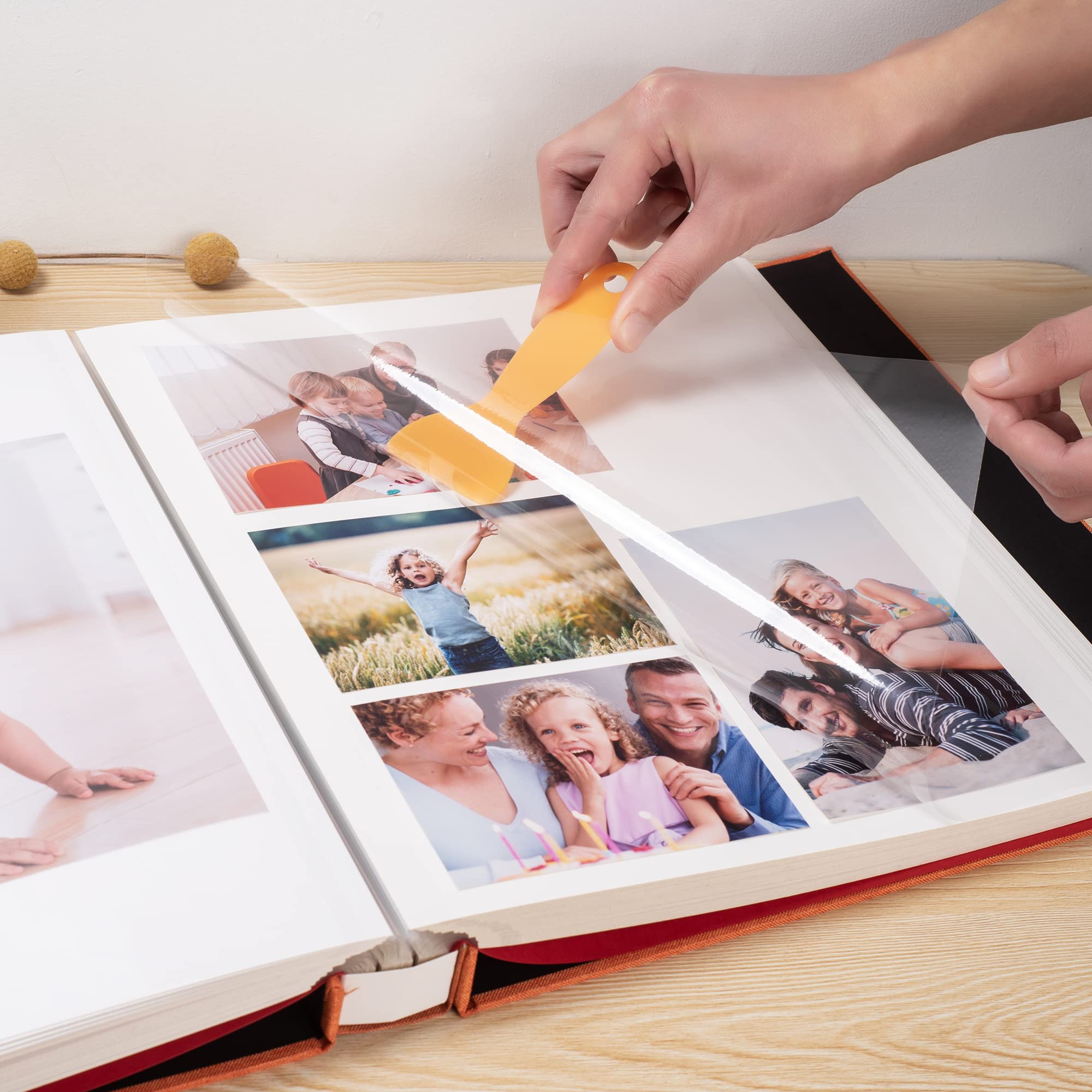 Grande album fotografico autoadesivo, album fai da te per 600 foto, 33 x 32 cm, 120 pagine con copertina in lino (arancione)