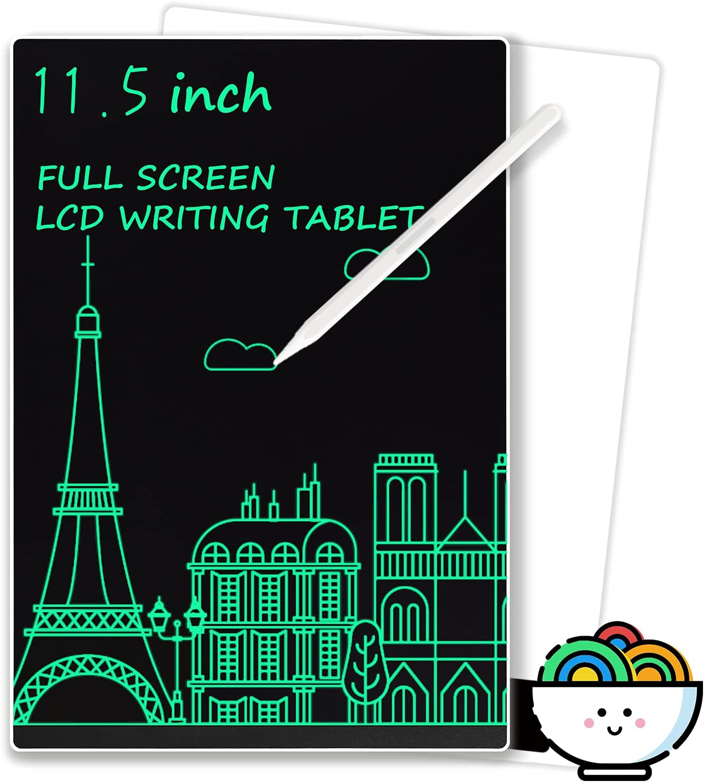 YOUNGRAYS LCD Writing Board, Full Screen LCD Writing Tablet, Meeting Record/Note/Draft/Handwriting Board/Memo/Graffiti Drawing Board for All Ages (11.5 Inch, White-Unicolor Screen)