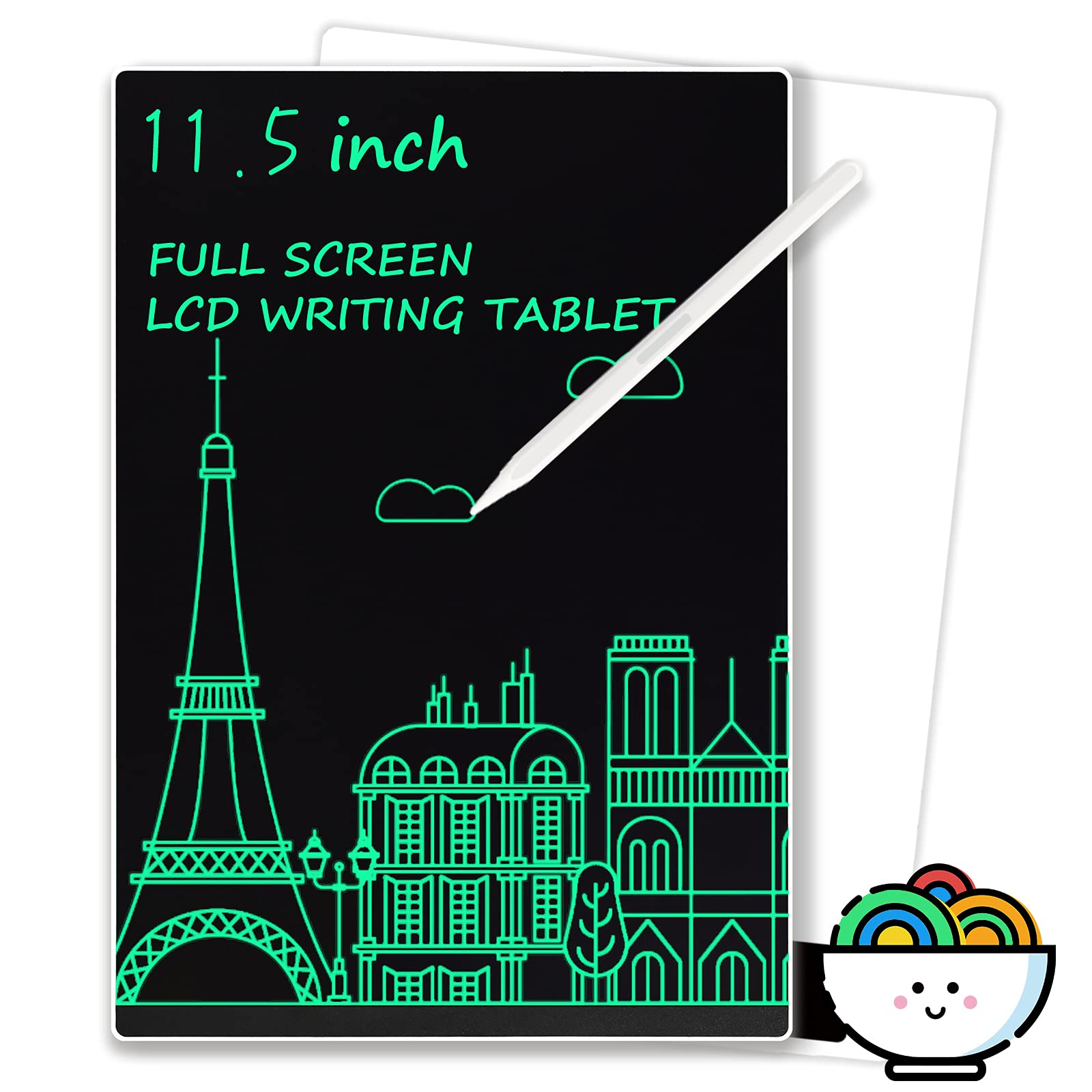 YOUNGRAYS LCD Writing Board, Full Screen LCD Writing Tablet, Meeting Record/Note/Draft/Handwriting Board/Memo/Graffiti Drawing Board for All Ages (11.5 Inch, White-Unicolor Screen)