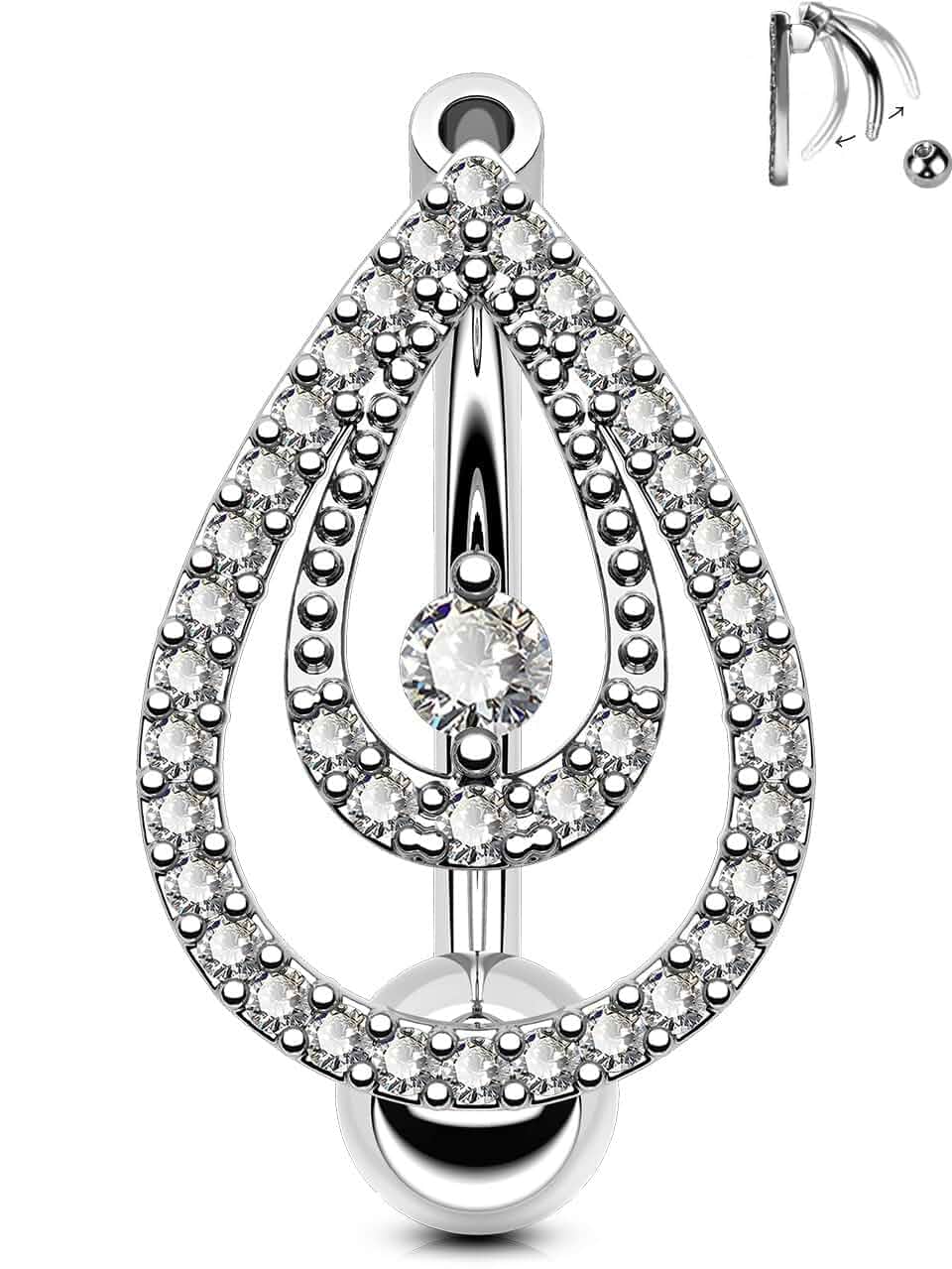 OUFER Belly Button Rings, 14G Star/Drop Shape Belly Rings, Pave CZ Crystal Top Down Belly Piercing Jewelry, 316L Surgical Steel Navel Piercing Jewelry For Women Men