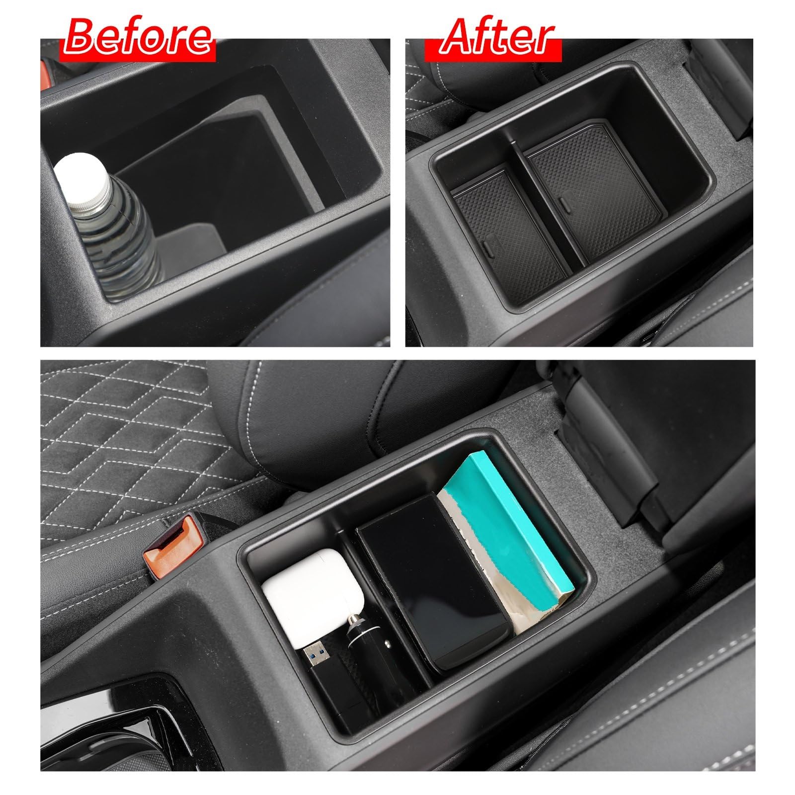 Organizador Para Consola Central De Audi Q4 Y Q5 E-tron 2021-2024 – Bandeja De Almacenamiento Con Alfombrilla, Hecha De ABS, Sin Perforaciones, Fácil Instalación