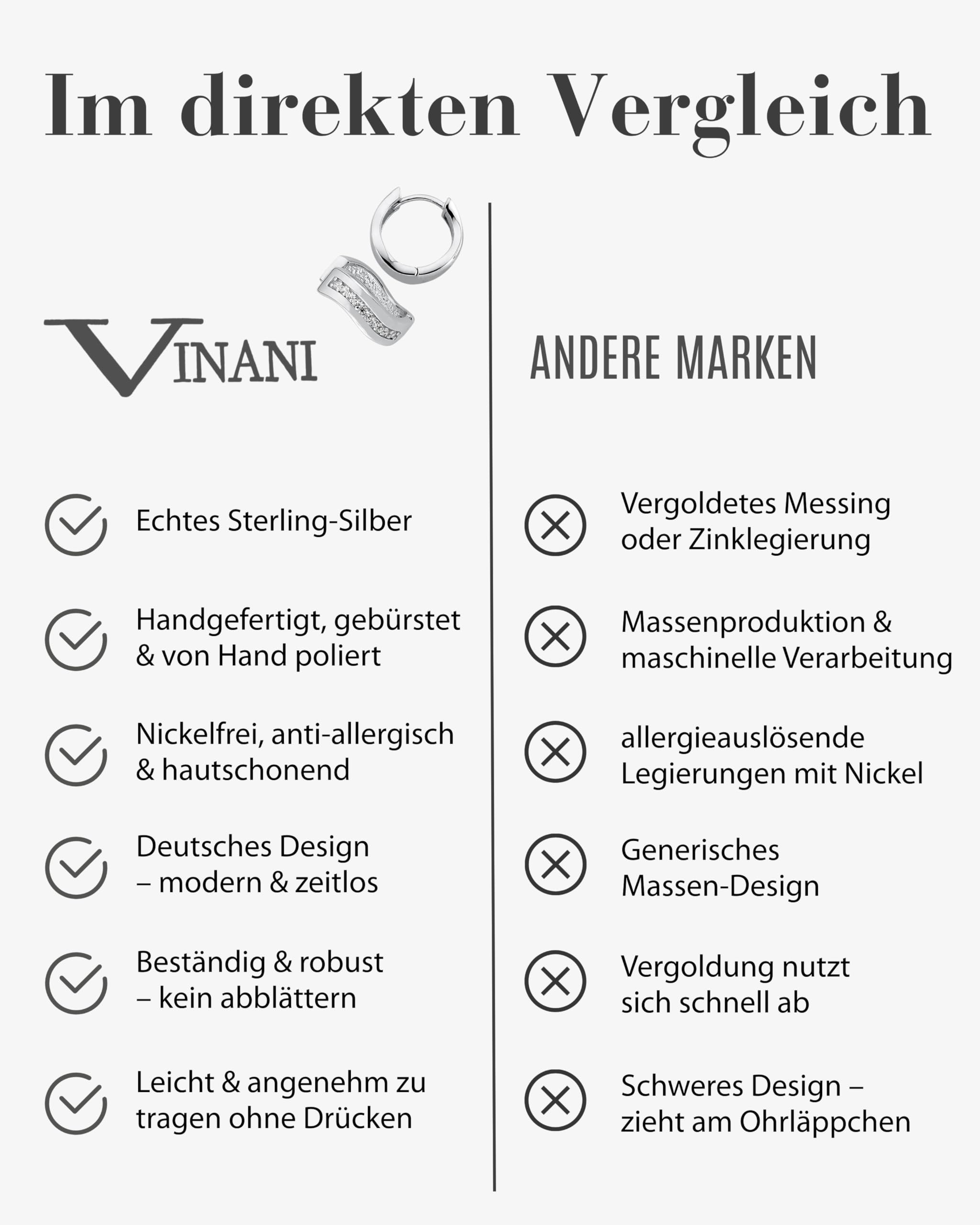 Vinani Klapp-Creolen Zirkonia weiß glänzend geschwungen Sterling Silber 925 Ohrringe 2CGZ
